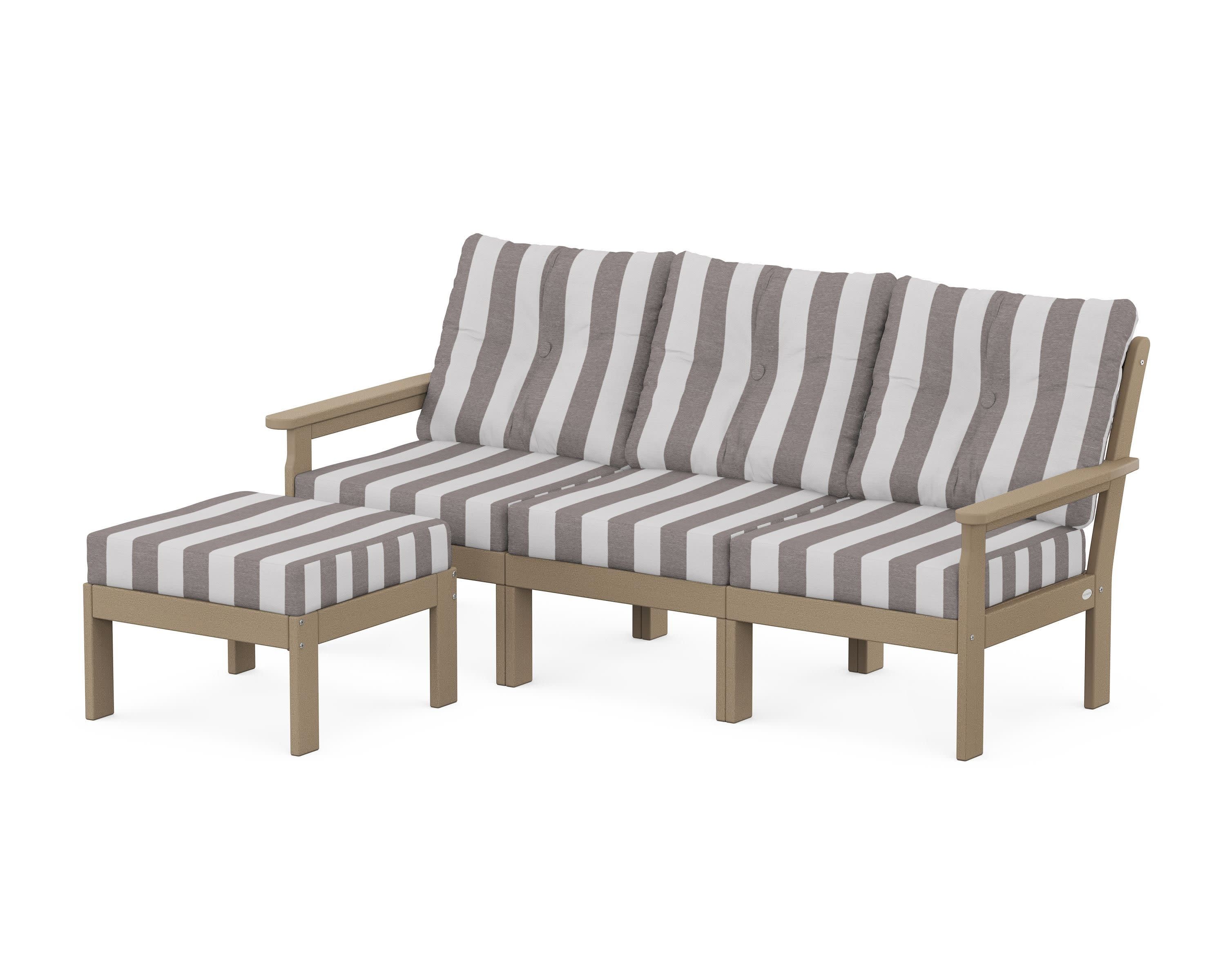 Vineyard 4-Piece Sectional with Ottoman in Vintage Sahara / Cabana Stripe Grey Mist