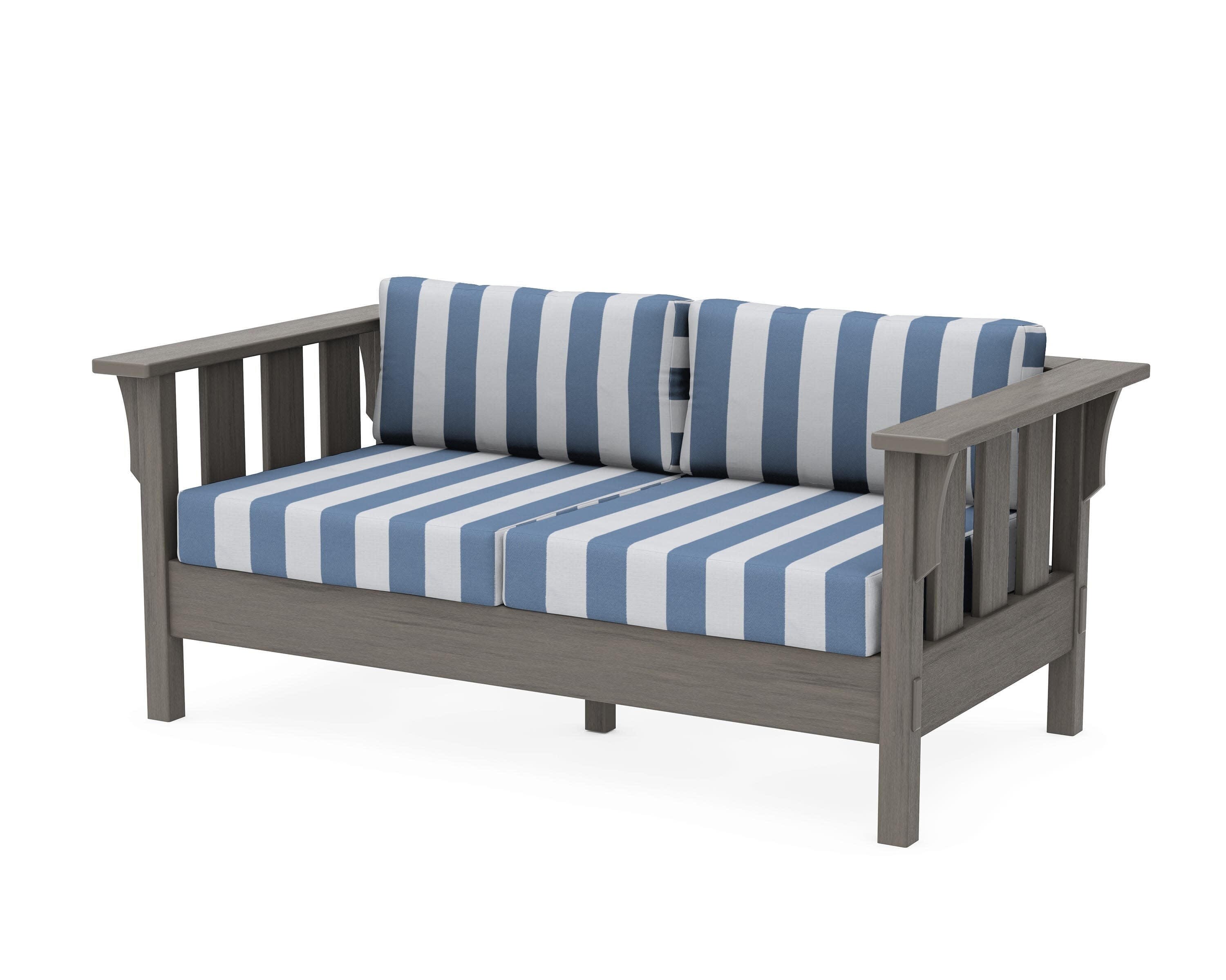 Acadia Deep Seating Loveseat in Driftwood / Cabana Stripe Sky Blue