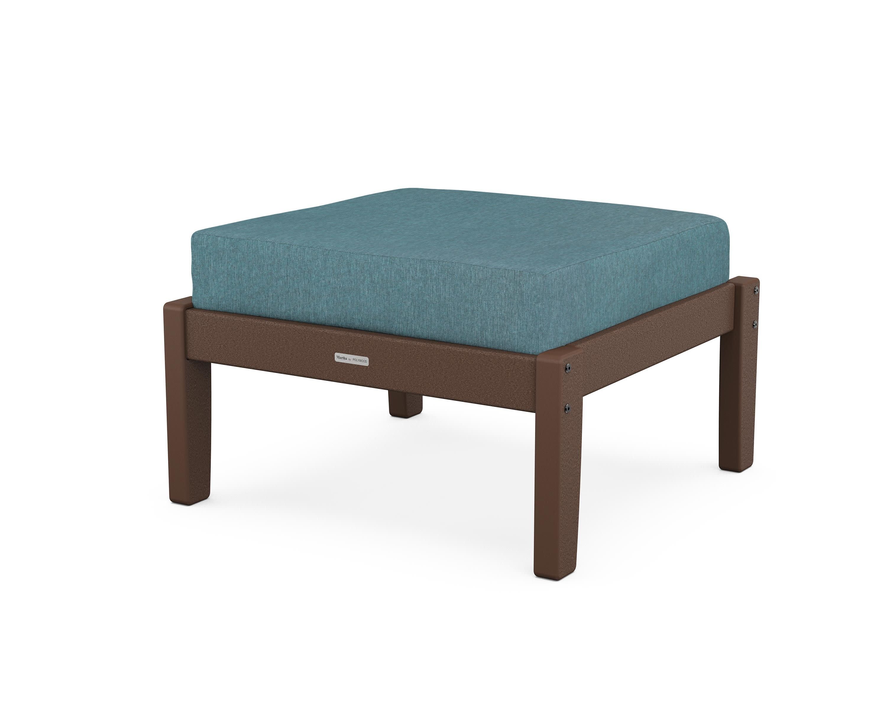 Chinoiserie Deep Seating Ottoman in Mahogany / Ocean Teal