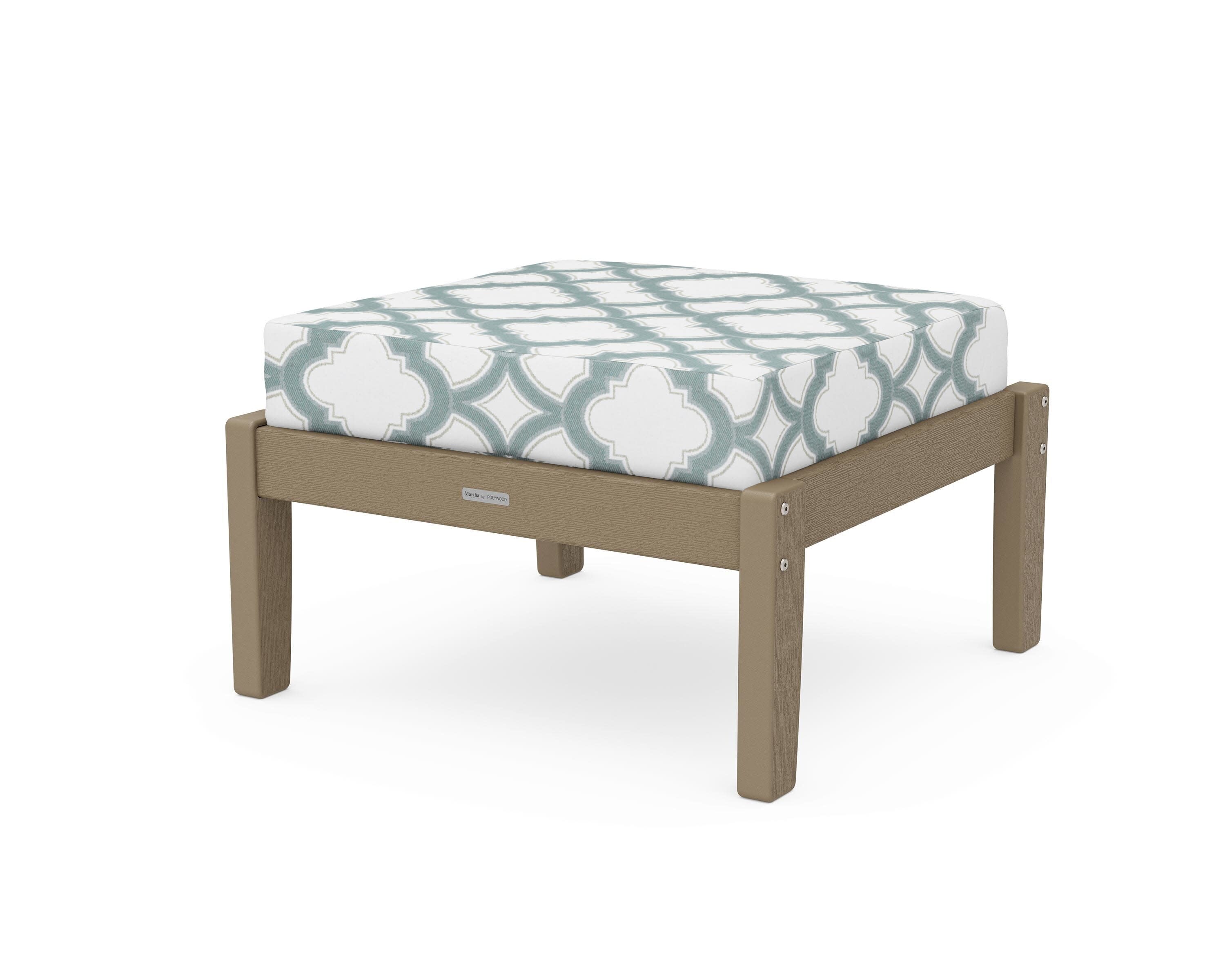 Chinoiserie Deep Seating Ottoman in Vintage Sahara / Trellis Glacier Spa