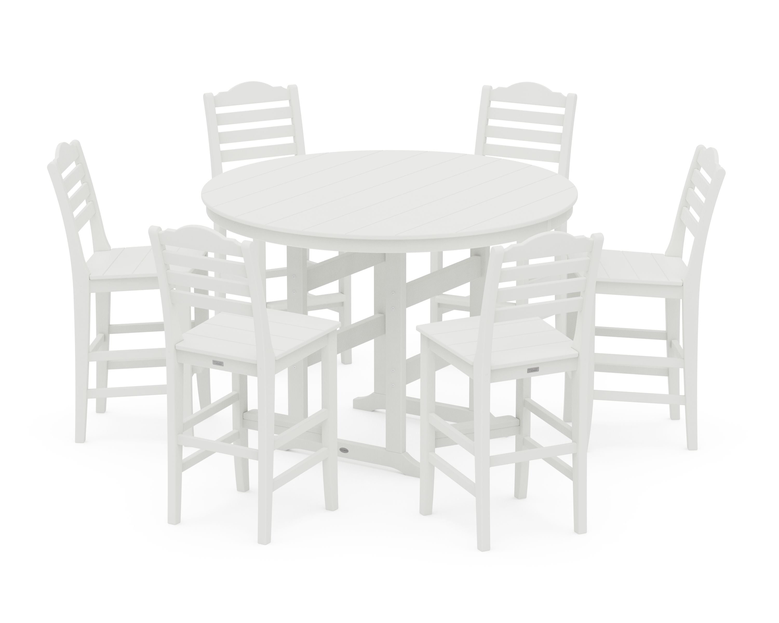 Savannah 7-Piece Farmhouse Side Chair Round Bar Set in Vintage White