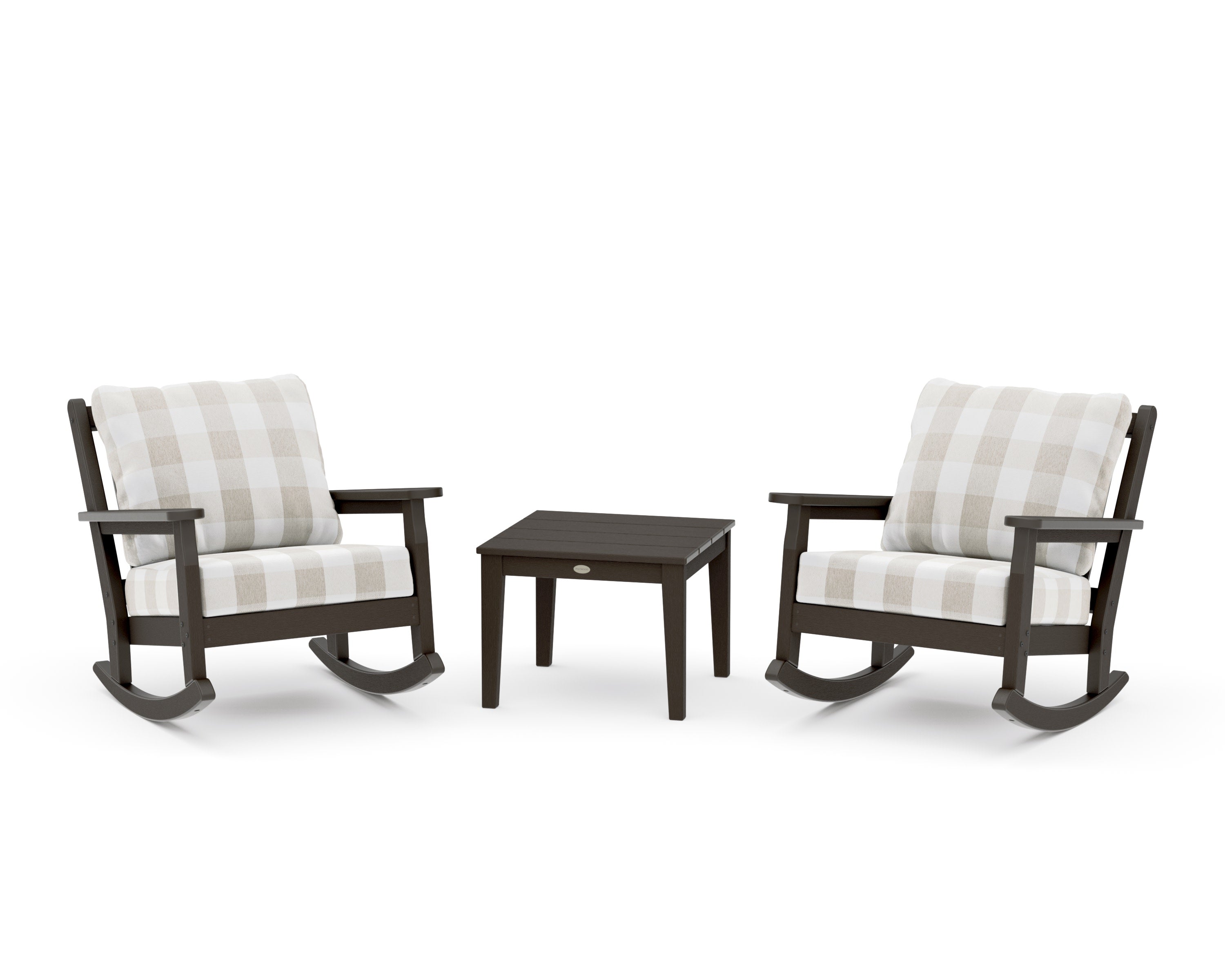 Chippendale 3-Piece Deep Seating Rocker Set in Vintage Coffee / Buffalo Plaid Dune Burlap