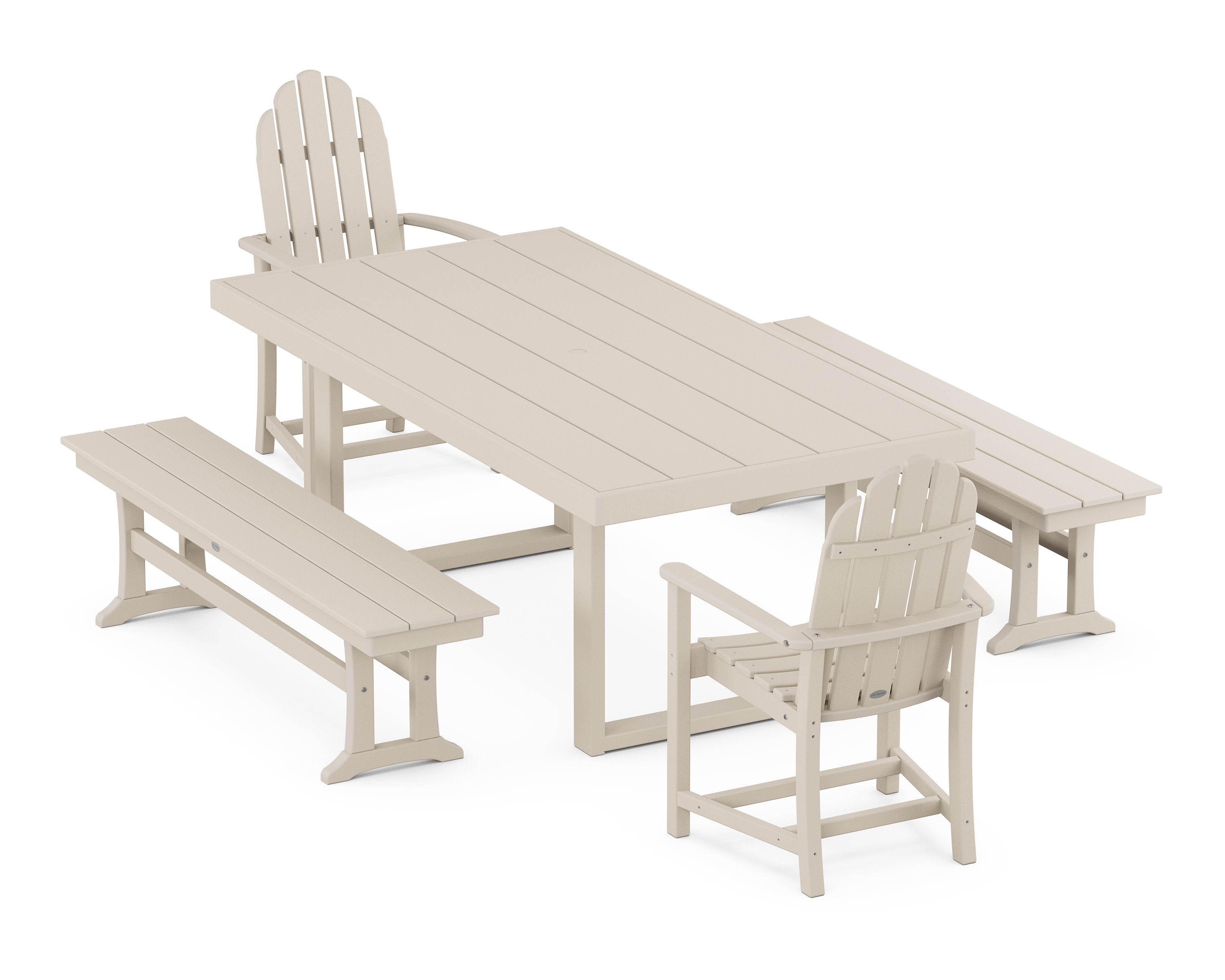 Classic Adirondack 5-Piece Dining Set with Benches in Sand