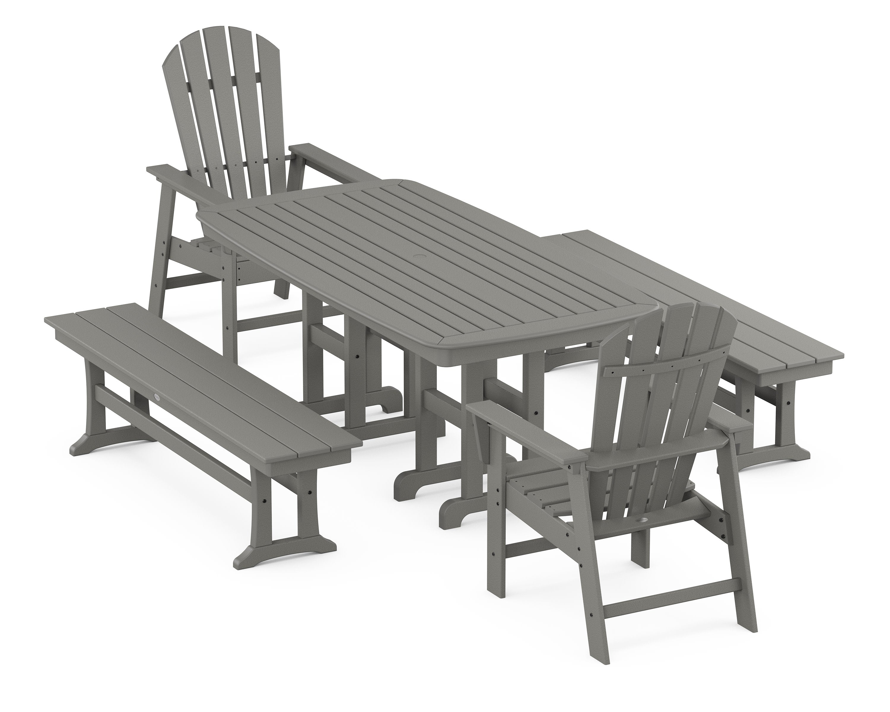 South Beach 5-Piece Dining Set with Benches in Slate Grey