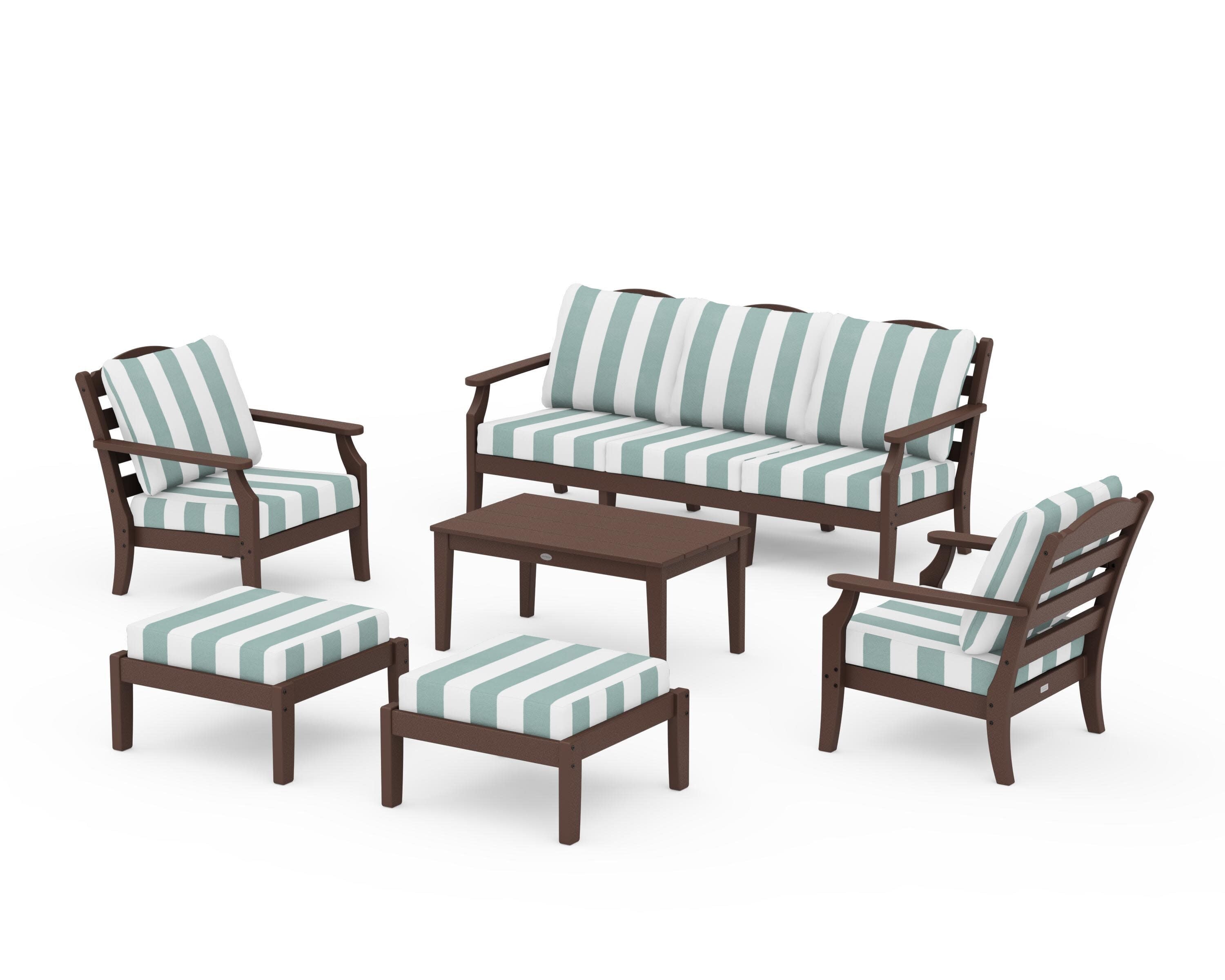 Savannah 6-Piece Lounge Sofa Set in Mahogany / Cabana Stripe Glacier Spa