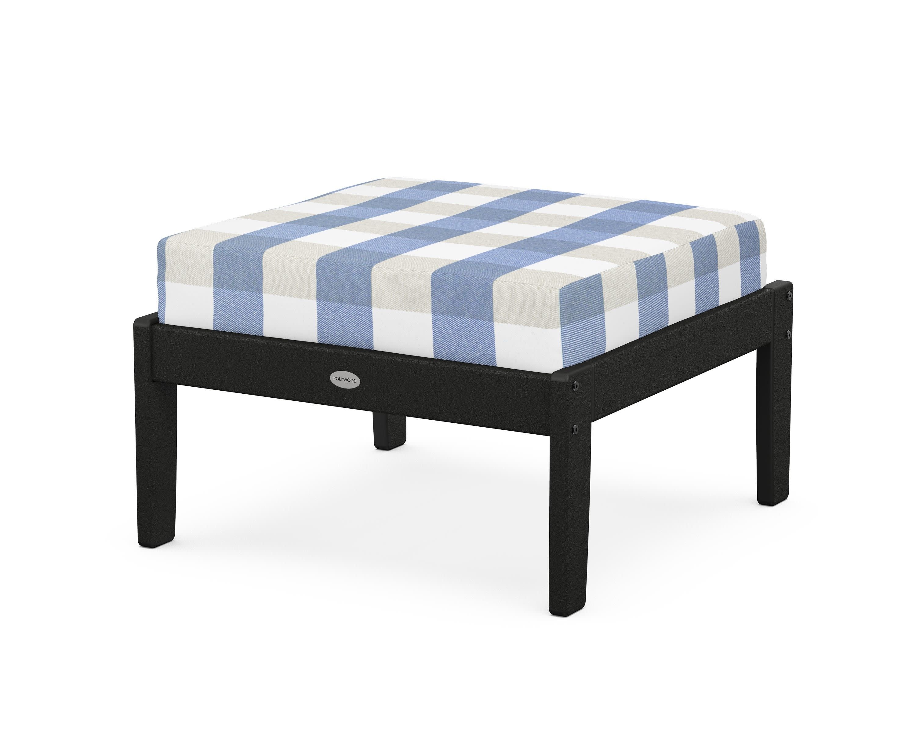 Braxton Deep Seating Ottoman in Black / Buffalo Plaid Sky Blue