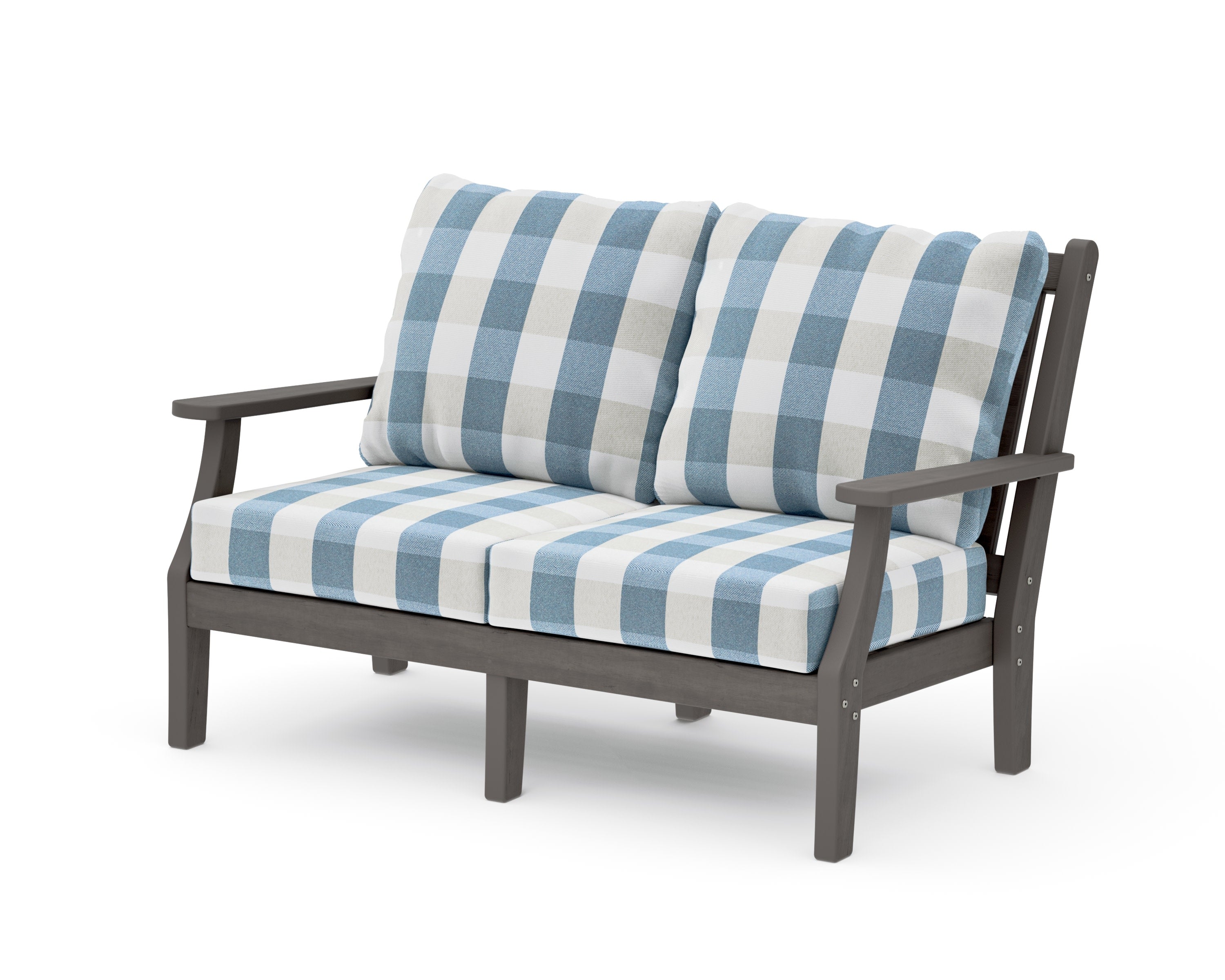 Wovendale Deep Seating Loveseat in Driftwood / Buffalo Plaid Sky Blue