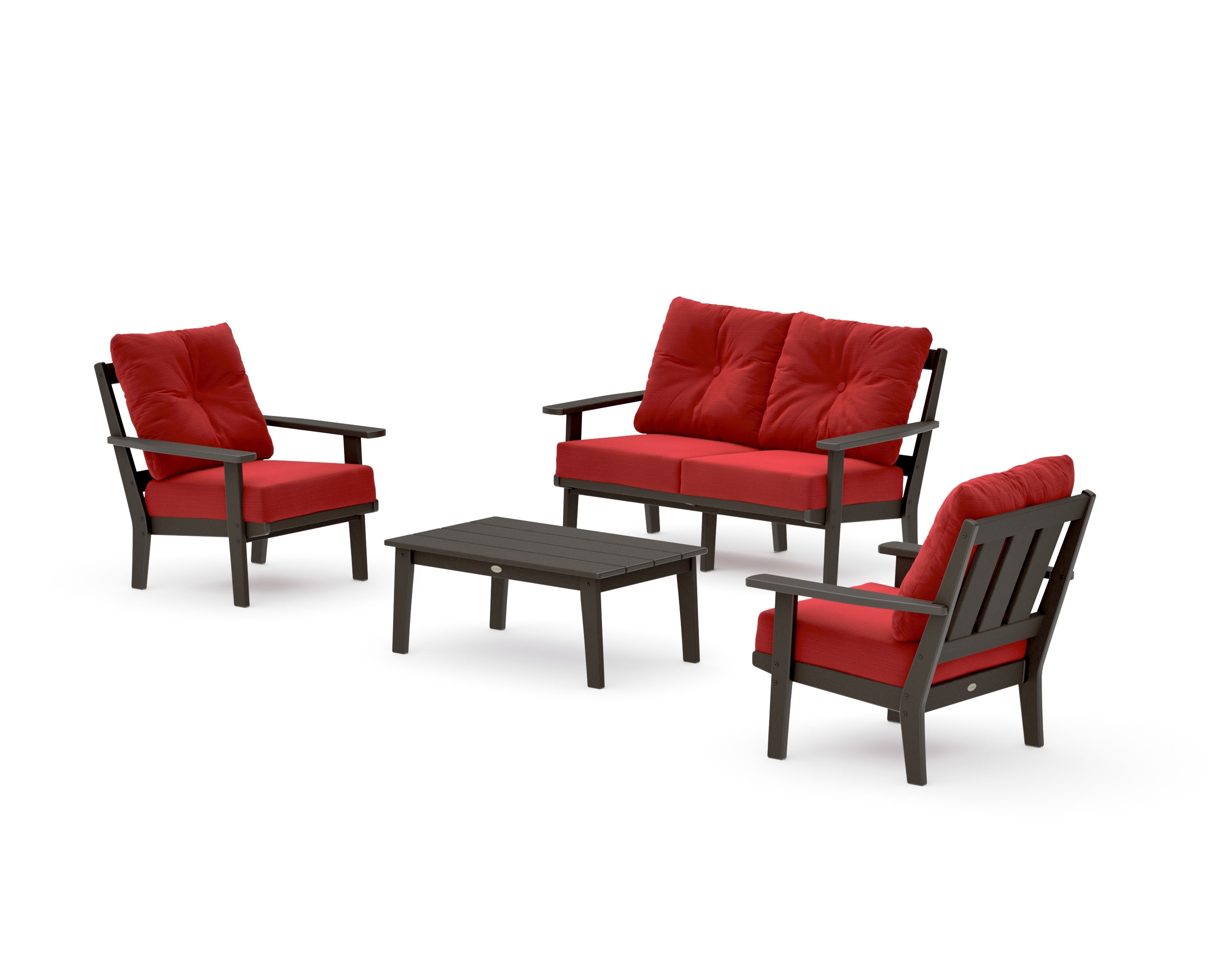 Oxford 4-Piece Deep Seating Set with Loveseat in Vintage Coffee / Crimson Linen