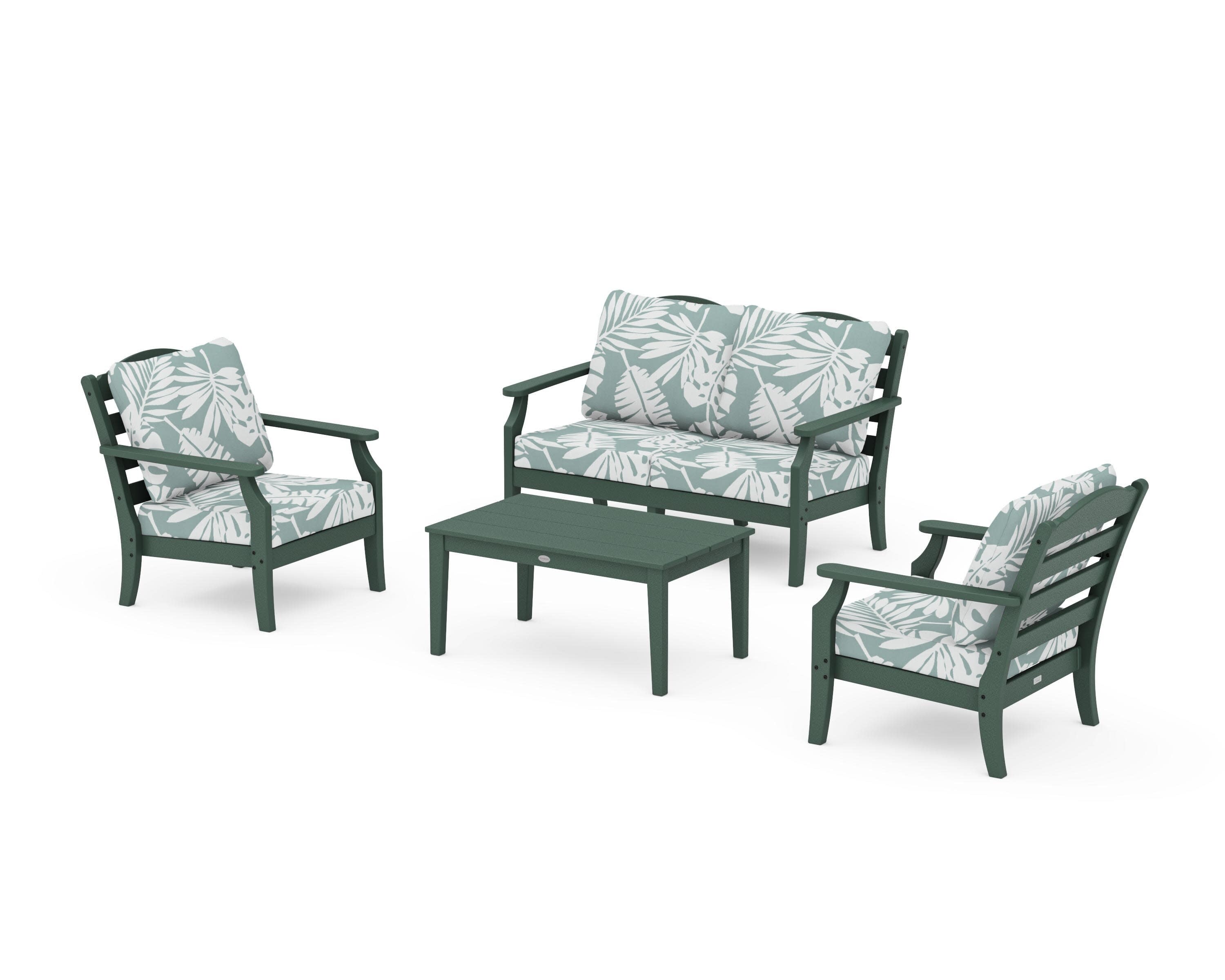 Savannah 4-Piece Deep Seating Set with Loveseat in Green / Leaf Glacier Spa