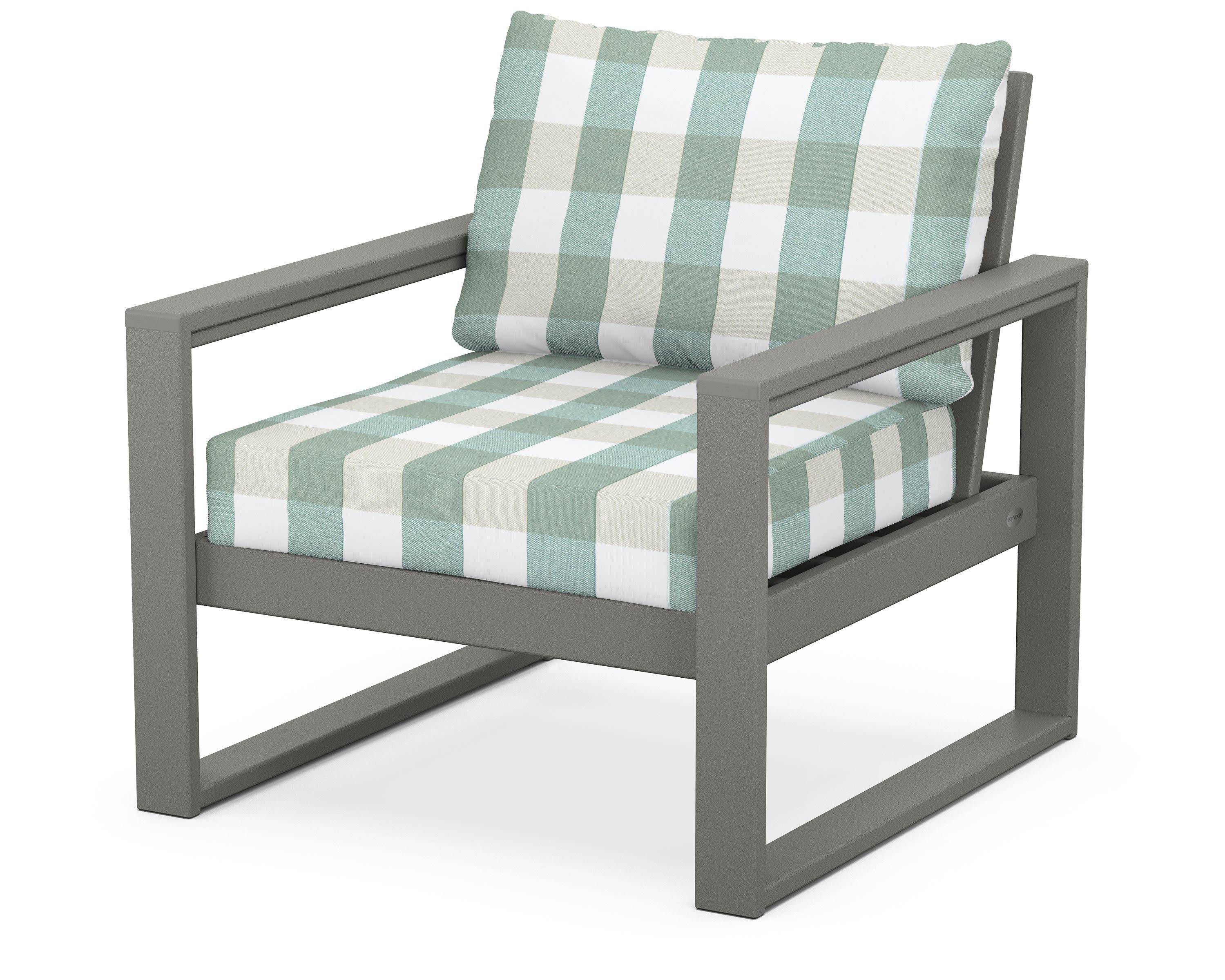 EDGE Club Chair in Slate Grey / Buffalo Plaid Glacier Spa