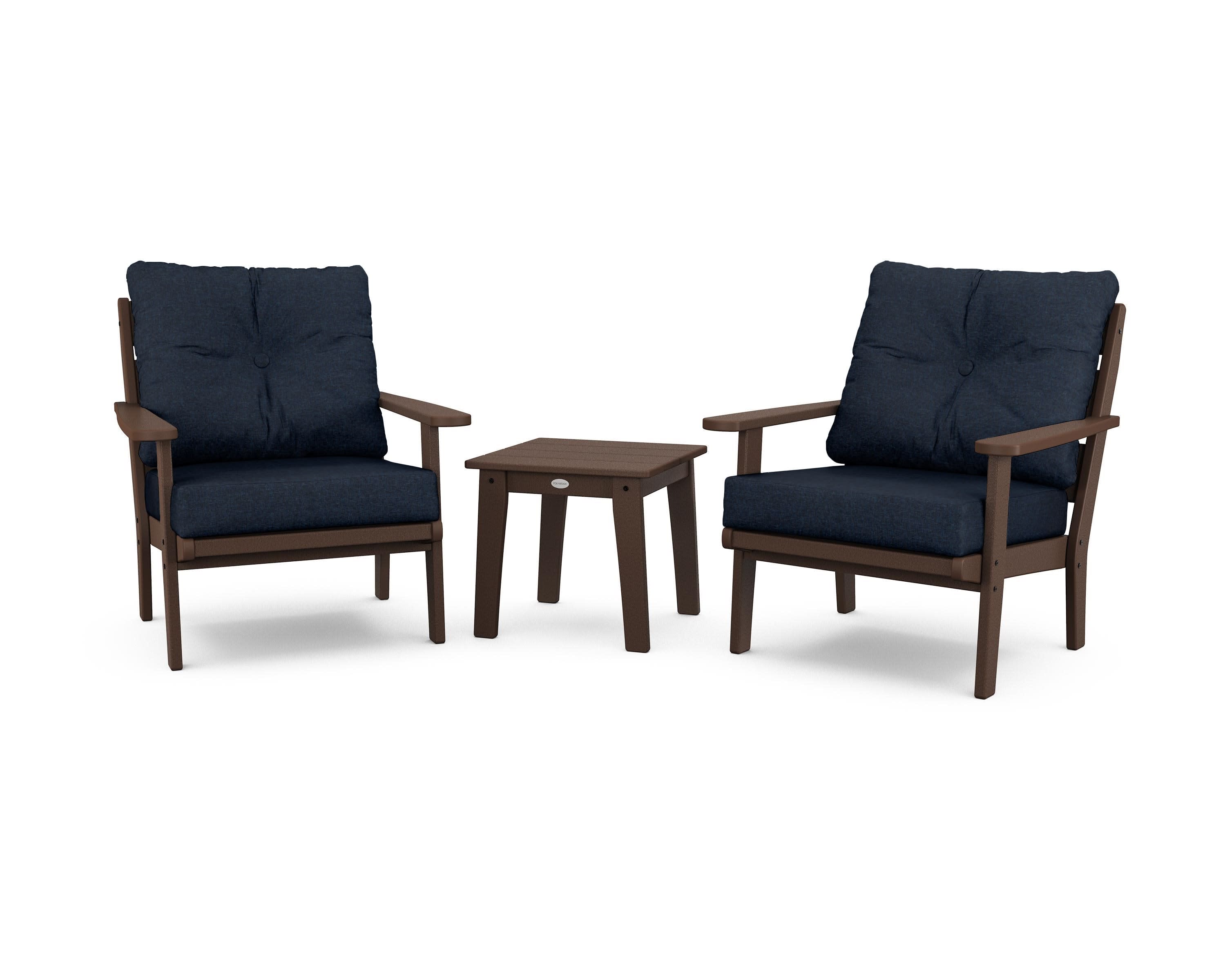 Lakeside 3-Piece Deep Seating Chair Set in Mahogany / Marine Indigo