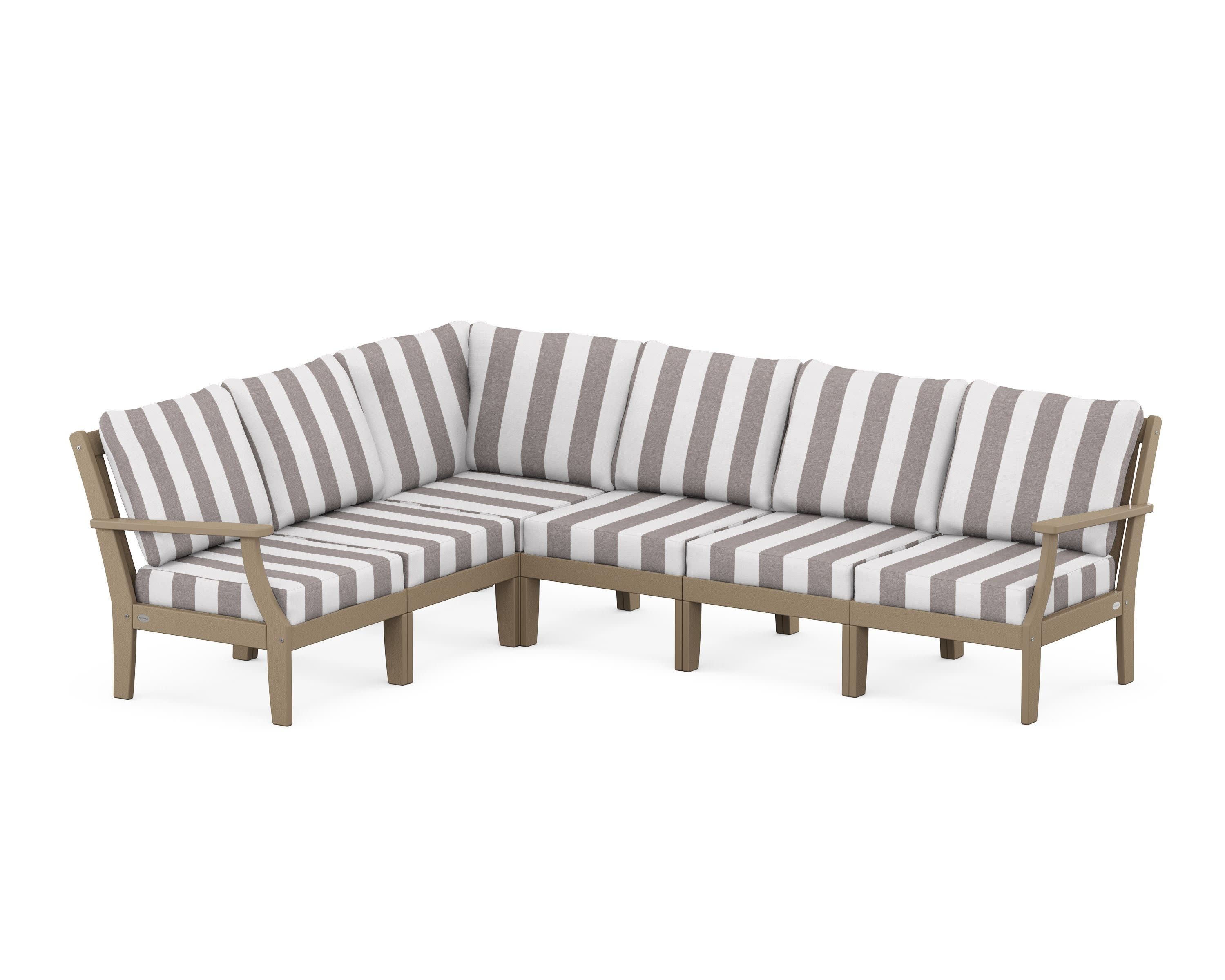 Braxton Modular 6-Piece Deep Seating Set in Vintage Sahara / Cabana Stripe Grey Mist