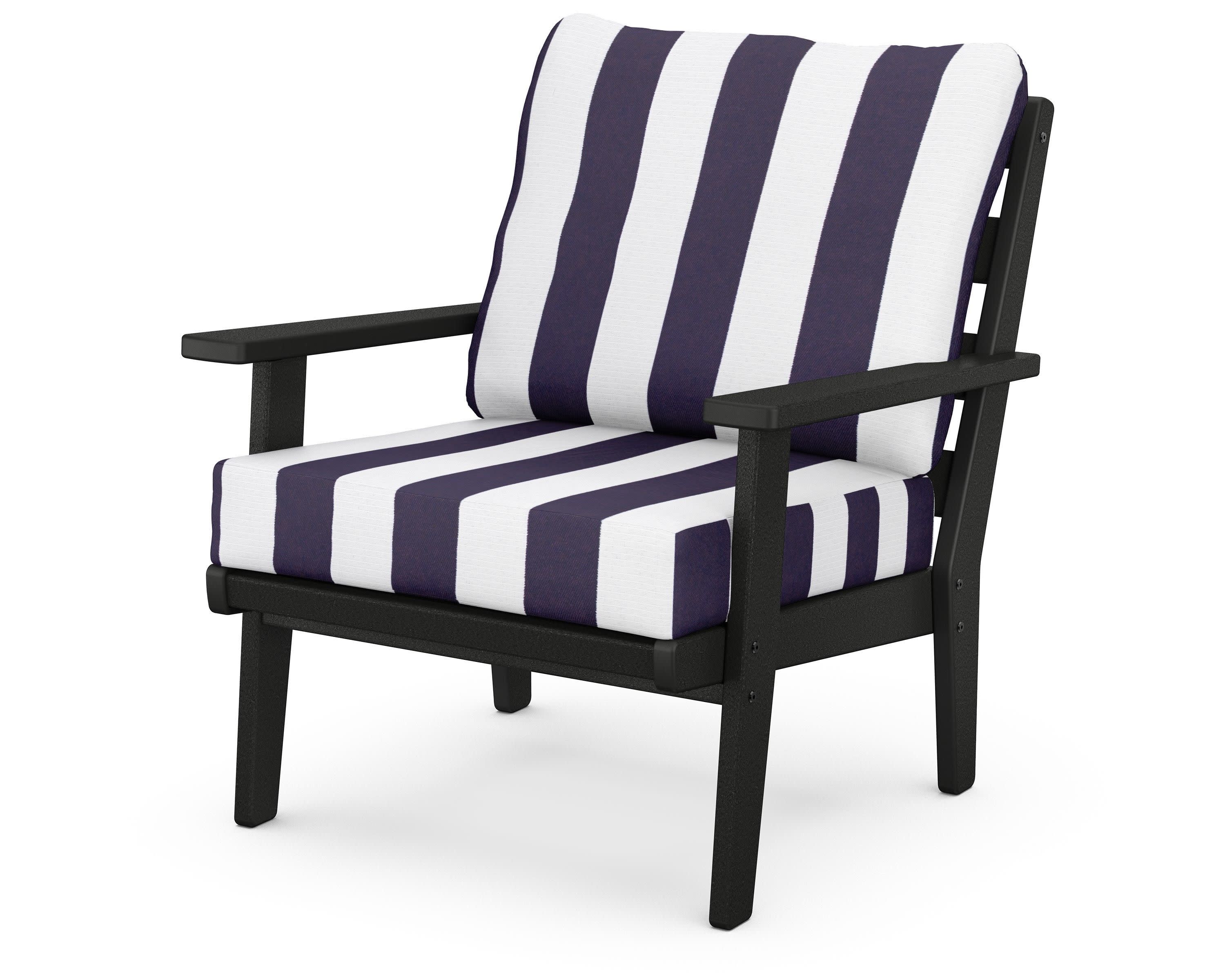 Grant Park Deep Seating Chair in Black / Cabana Stripe Navy