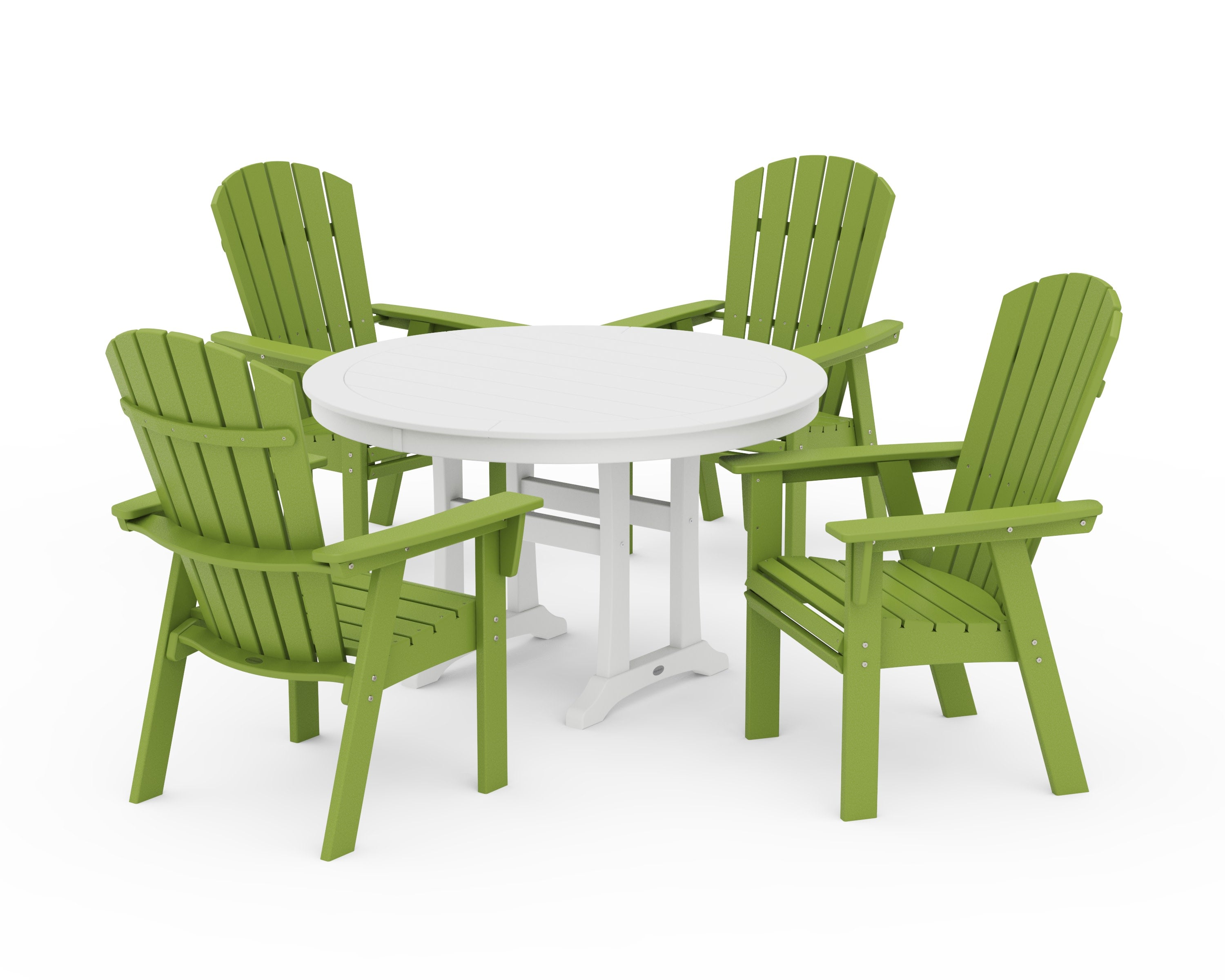 Nautical Curveback Adirondack 5-Piece Round Dining Set with Trestle Legs in Lime / White