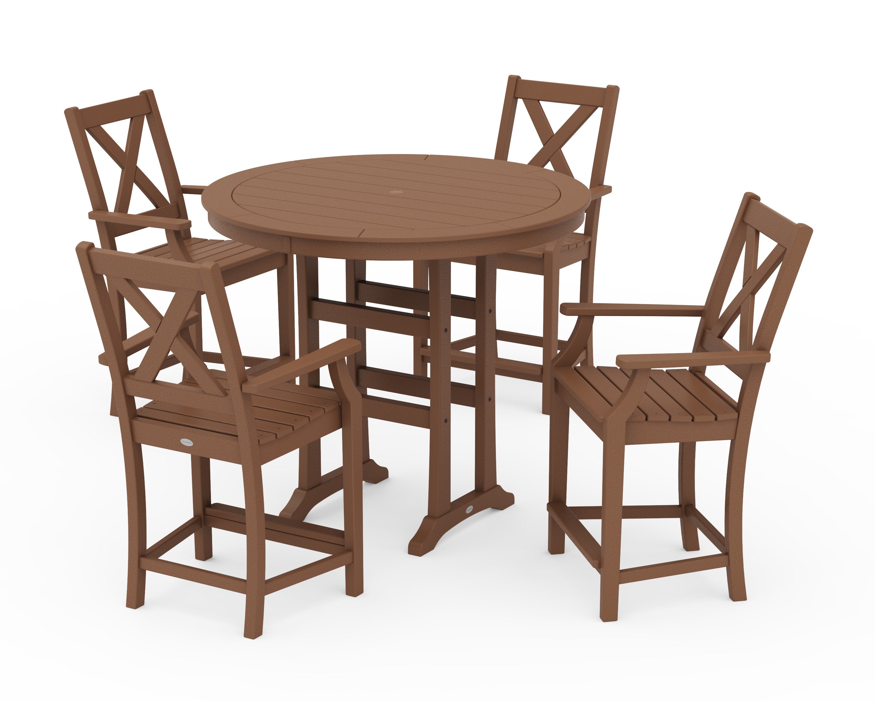 Braxton 5-Piece Nautical Trestle Arm Chair Counter Set in Teak