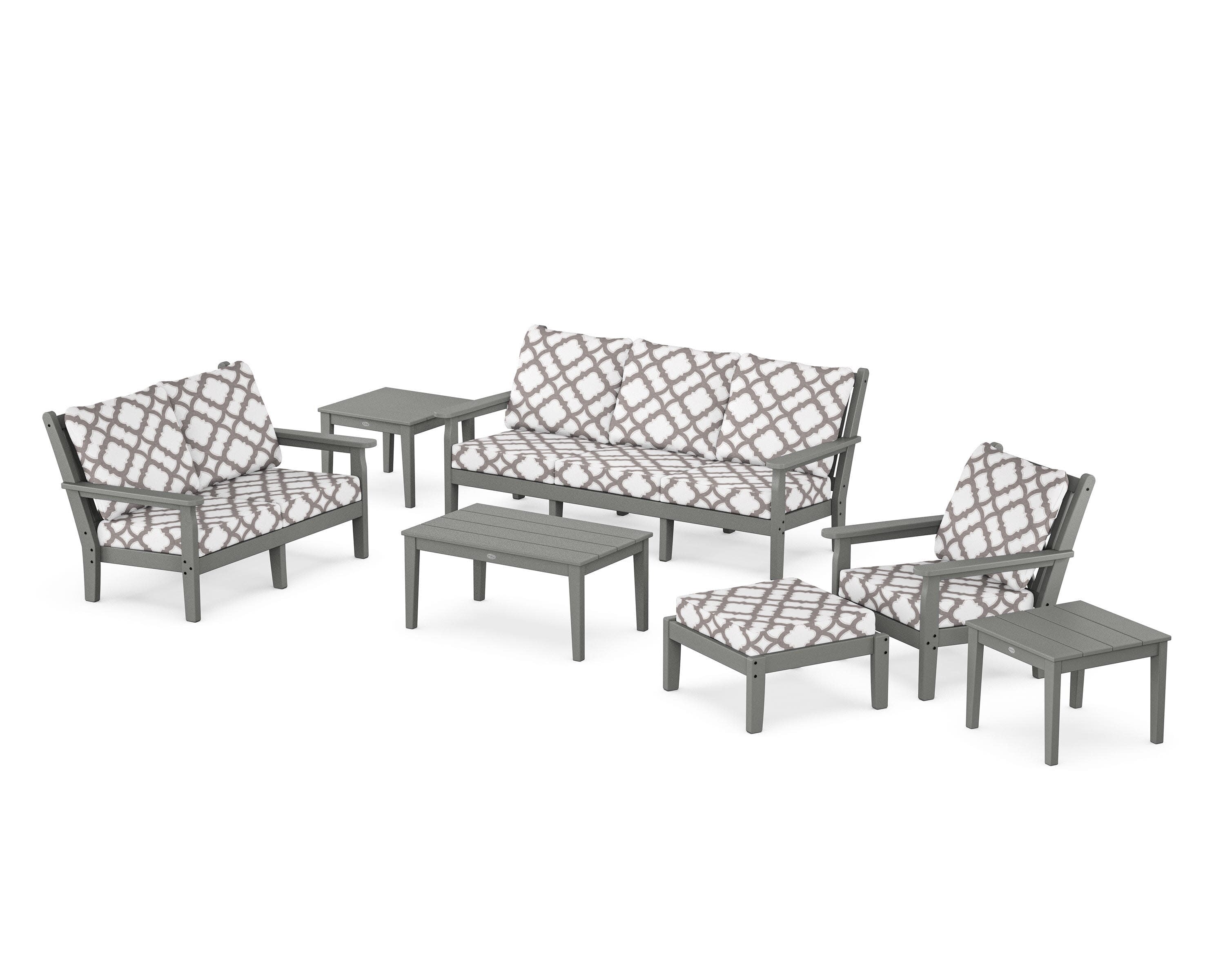 Chippendale 7-Piece Deep Seating Set in Slate Grey / Trellis Grey Mist