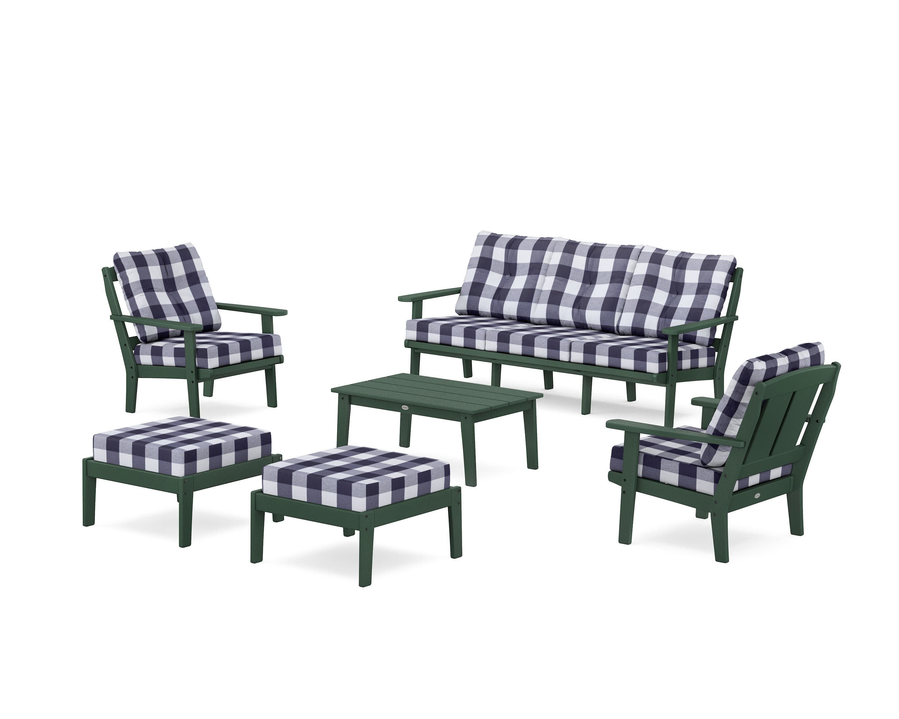 Mission 6-Piece Lounge Sofa Set in Green / Buffalo Plaid Navy