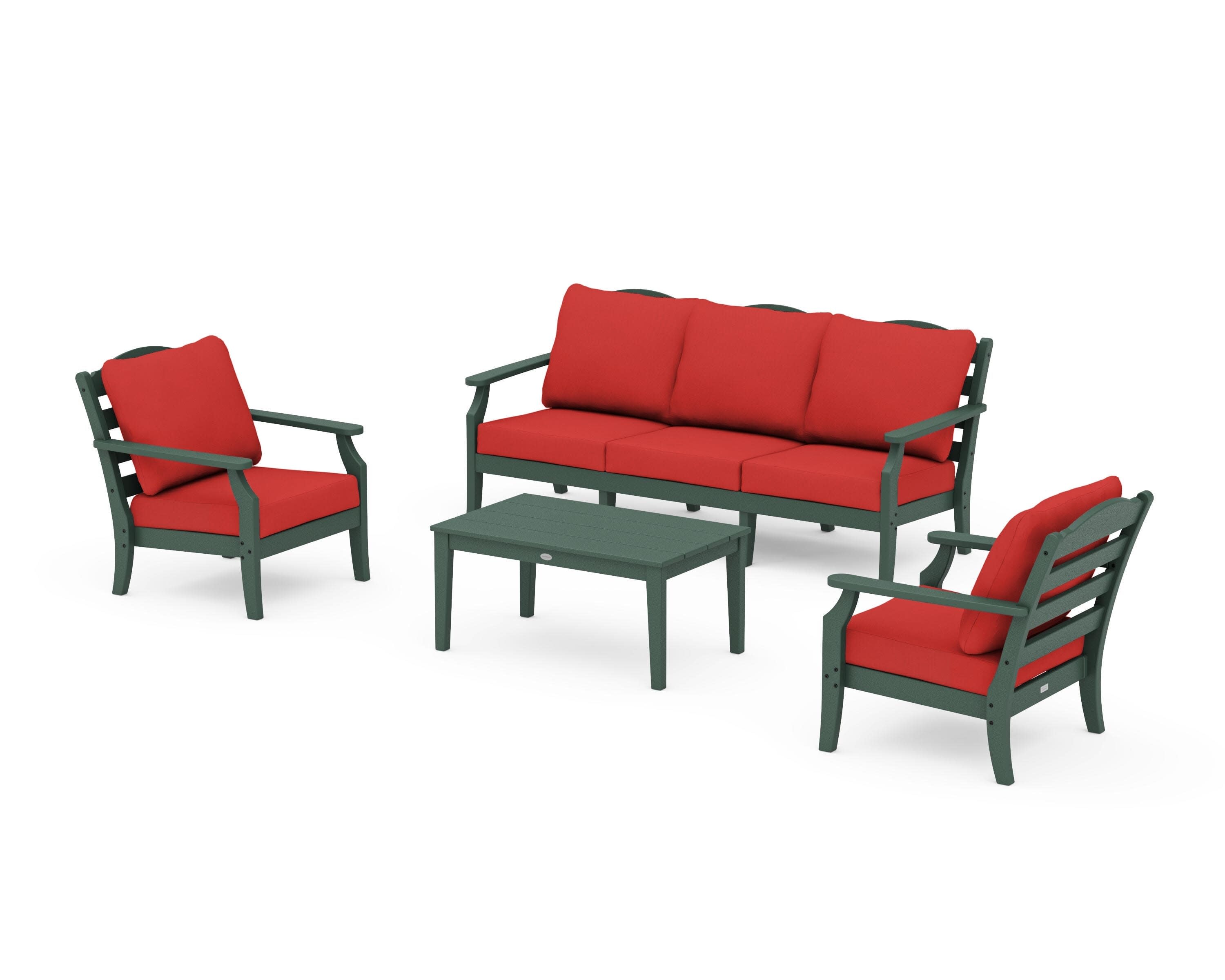 Savannah 4-Piece Deep Seating Set with Sofa in Green / Crimson Linen