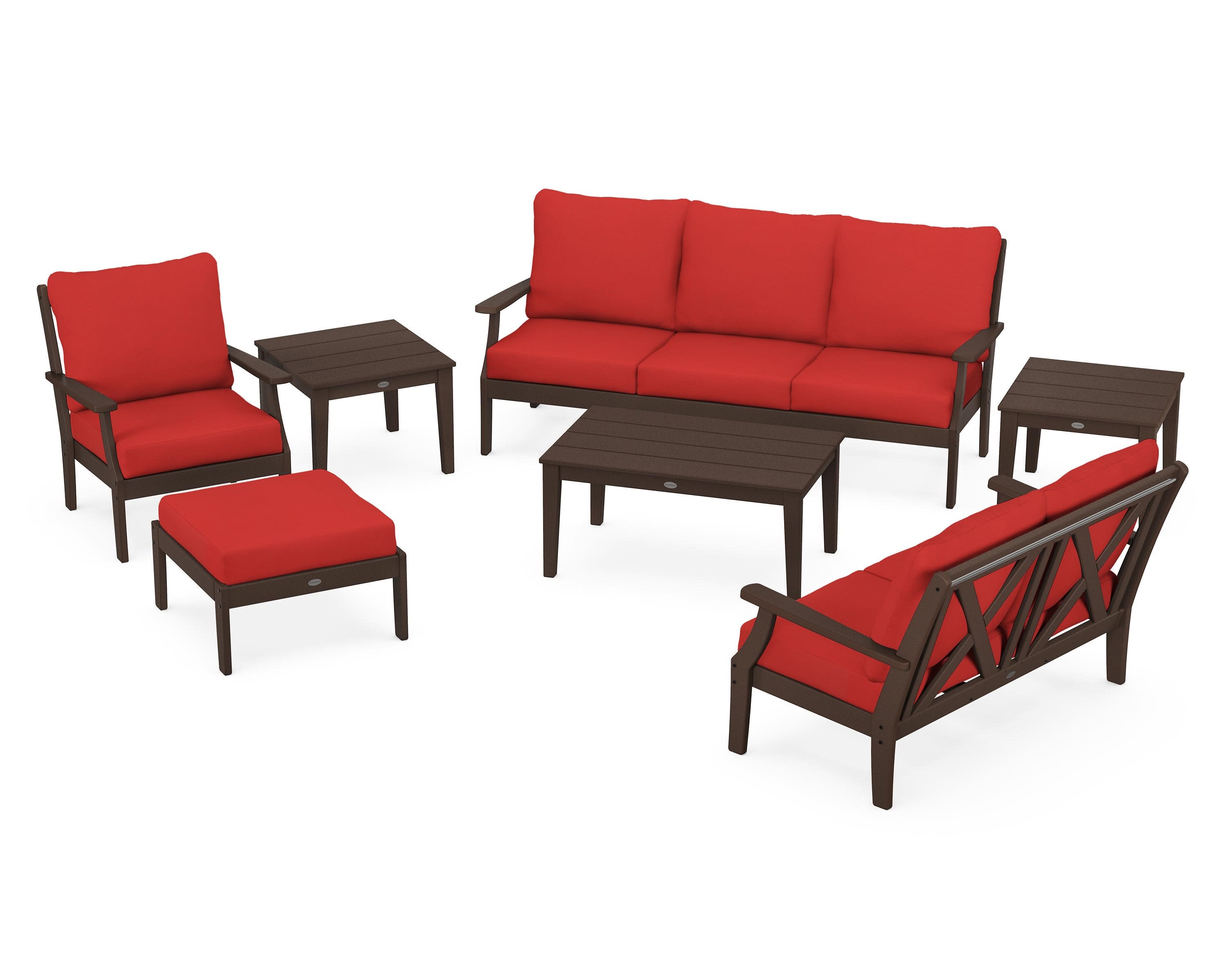 Braxton 7-Piece Deep Seating Set in Mahogany / Crimson Linen