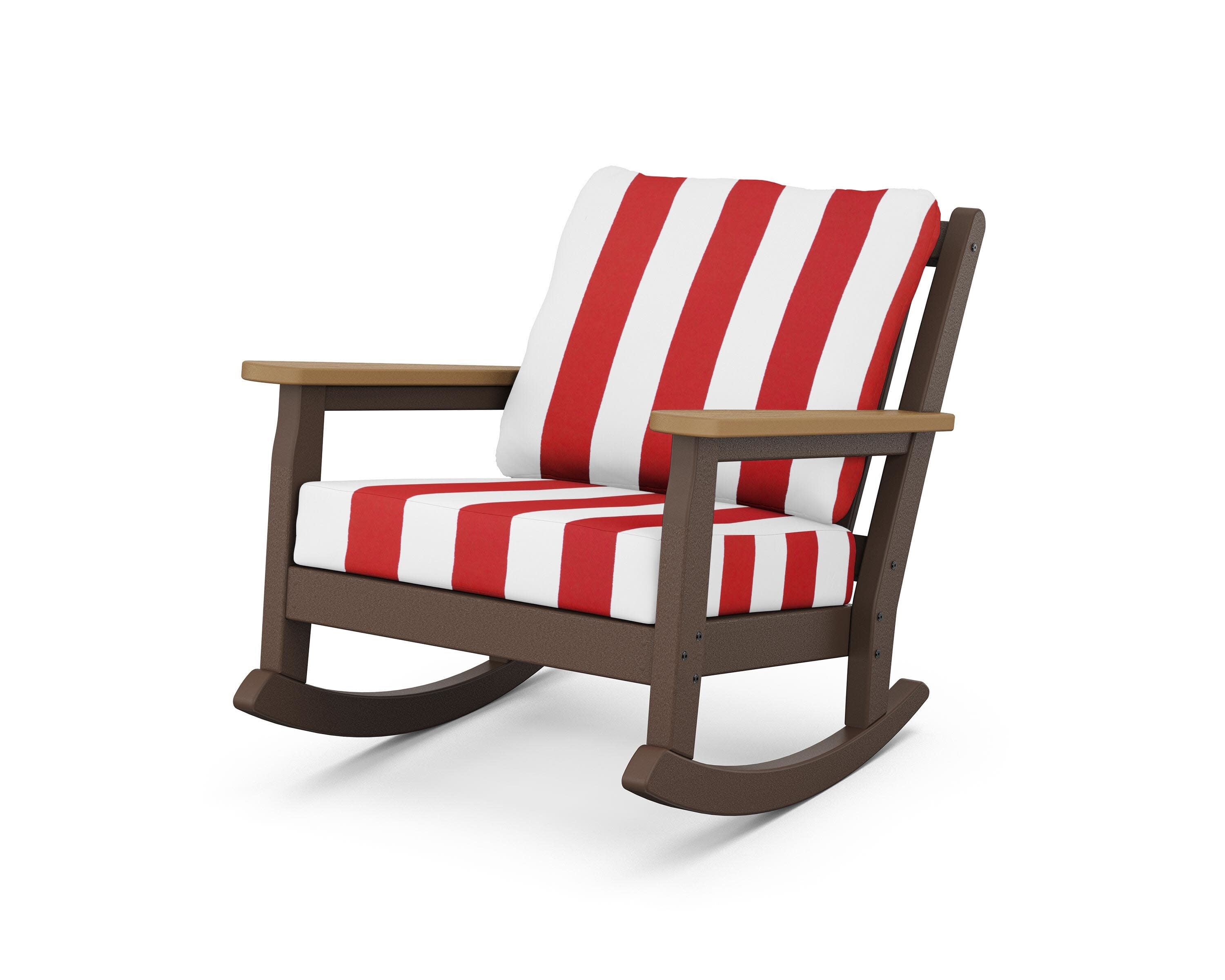 Chippendale Deep Seating Rocking Chair in Mahogany / Natural / Cabana Stripe Crimson