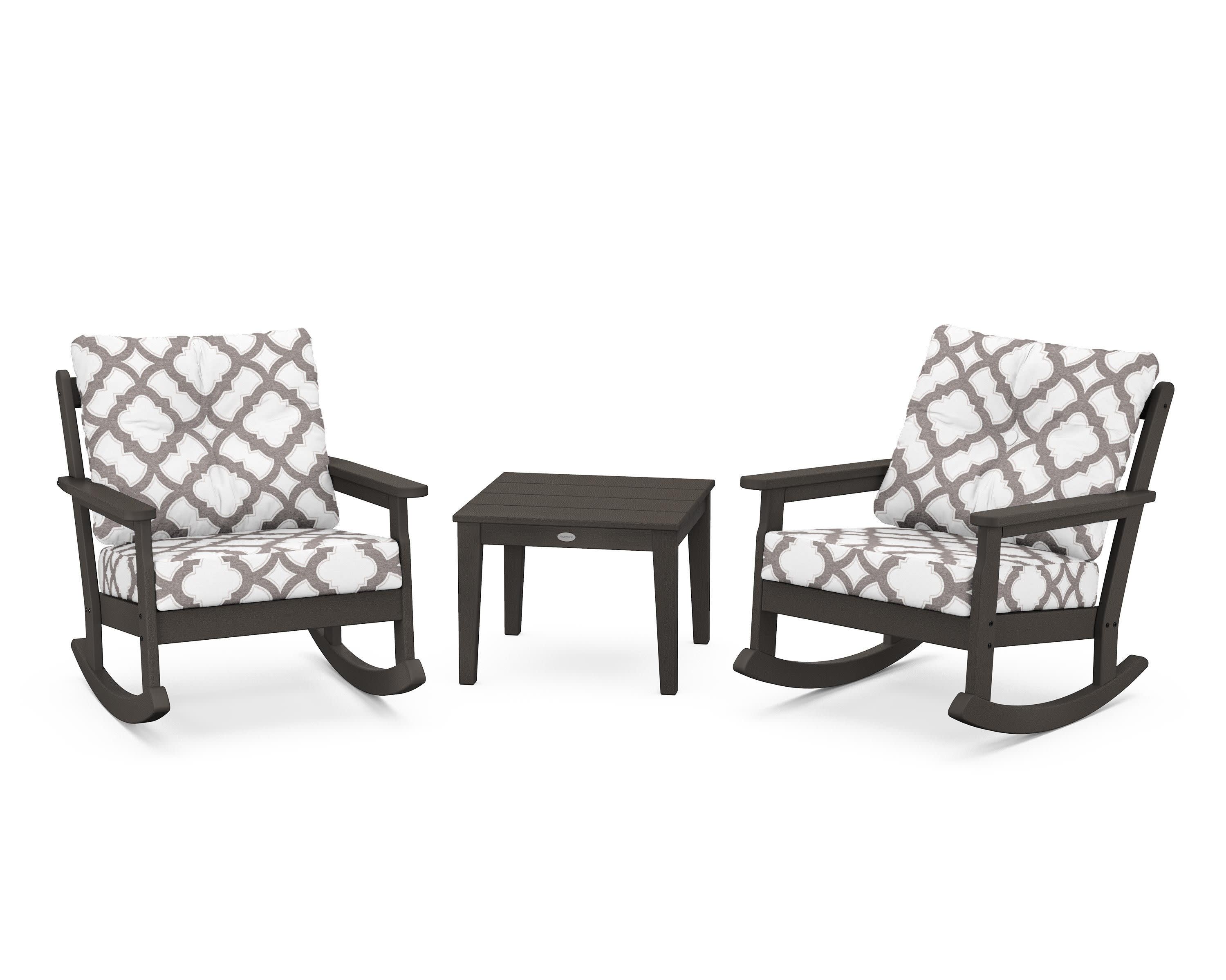 Vineyard 3-Piece Deep Seating Rocker Set in Vintage Coffee / Trellis Grey Mist