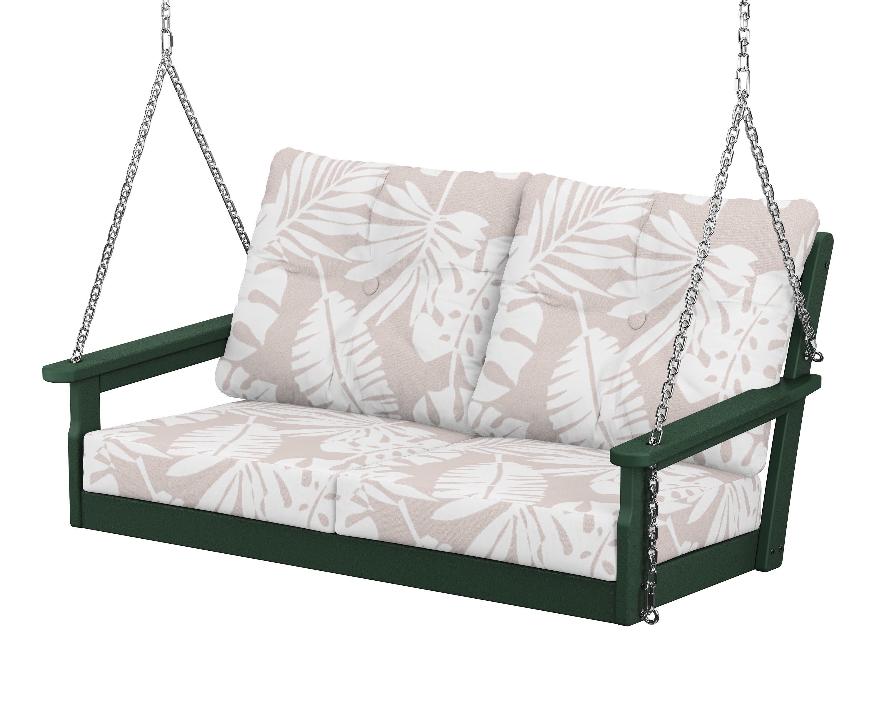Vineyard Deep Seating Swing in Green / Leaf Dune Burlap
