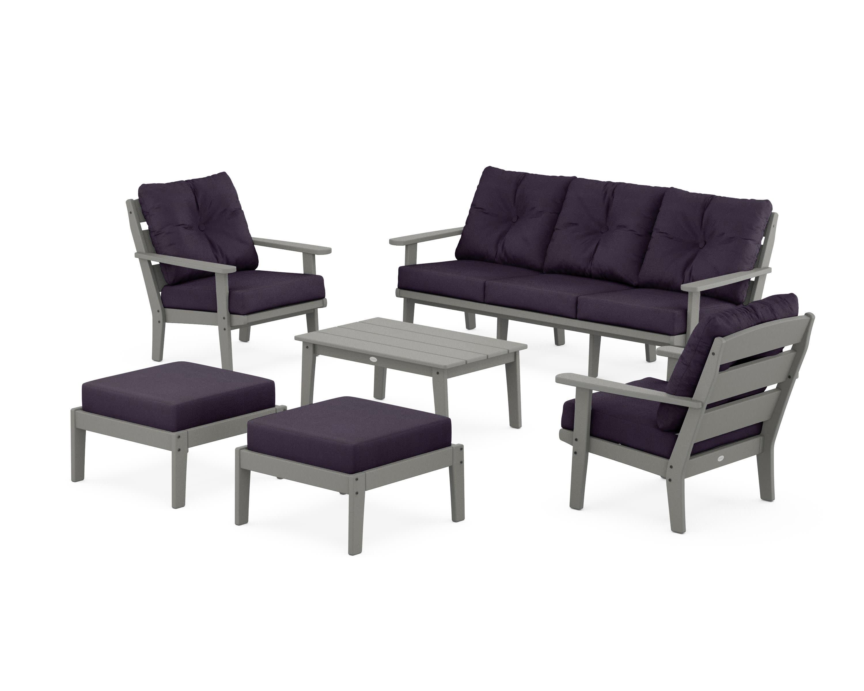 Lakeside 6-Piece Lounge Sofa Set in Slate Grey / Navy Linen