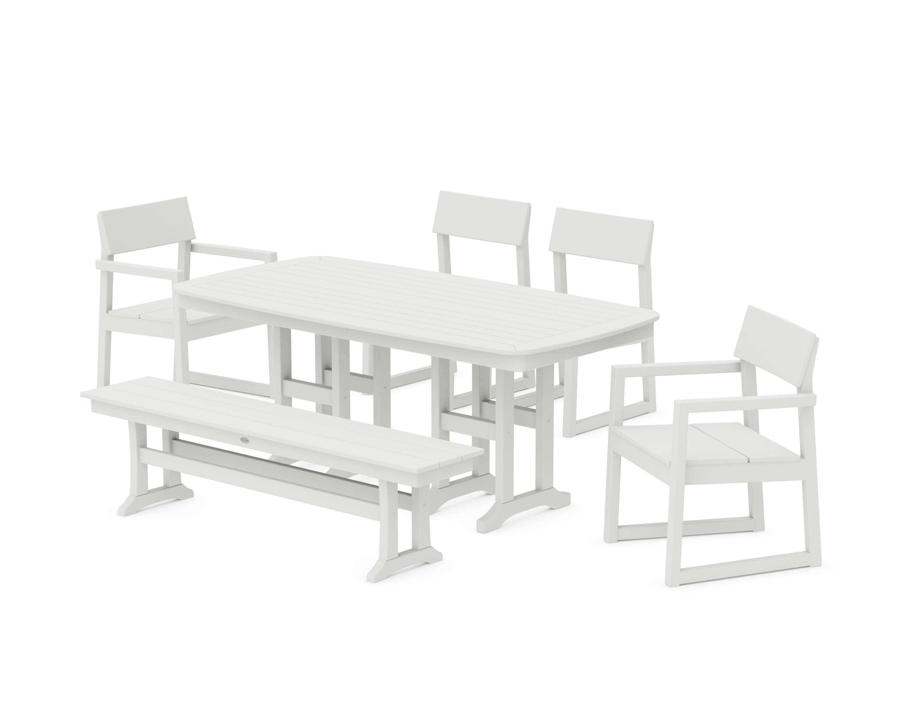 EDGE 6-Piece Dining Set with Bench in Vintage White