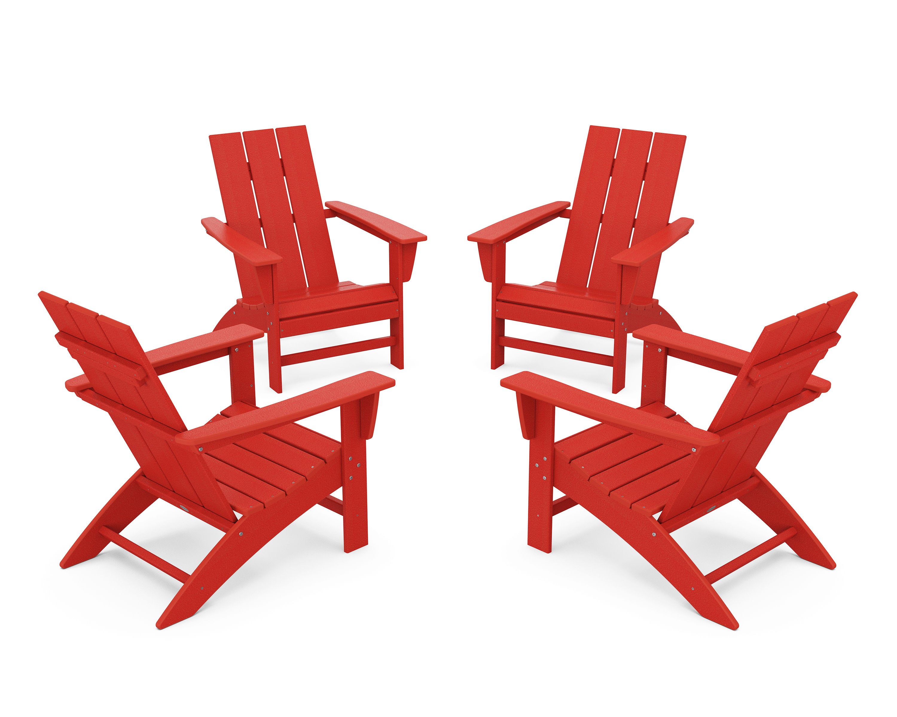 4-Piece Modern Adirondack Chair Conversation Set in Sunset Red