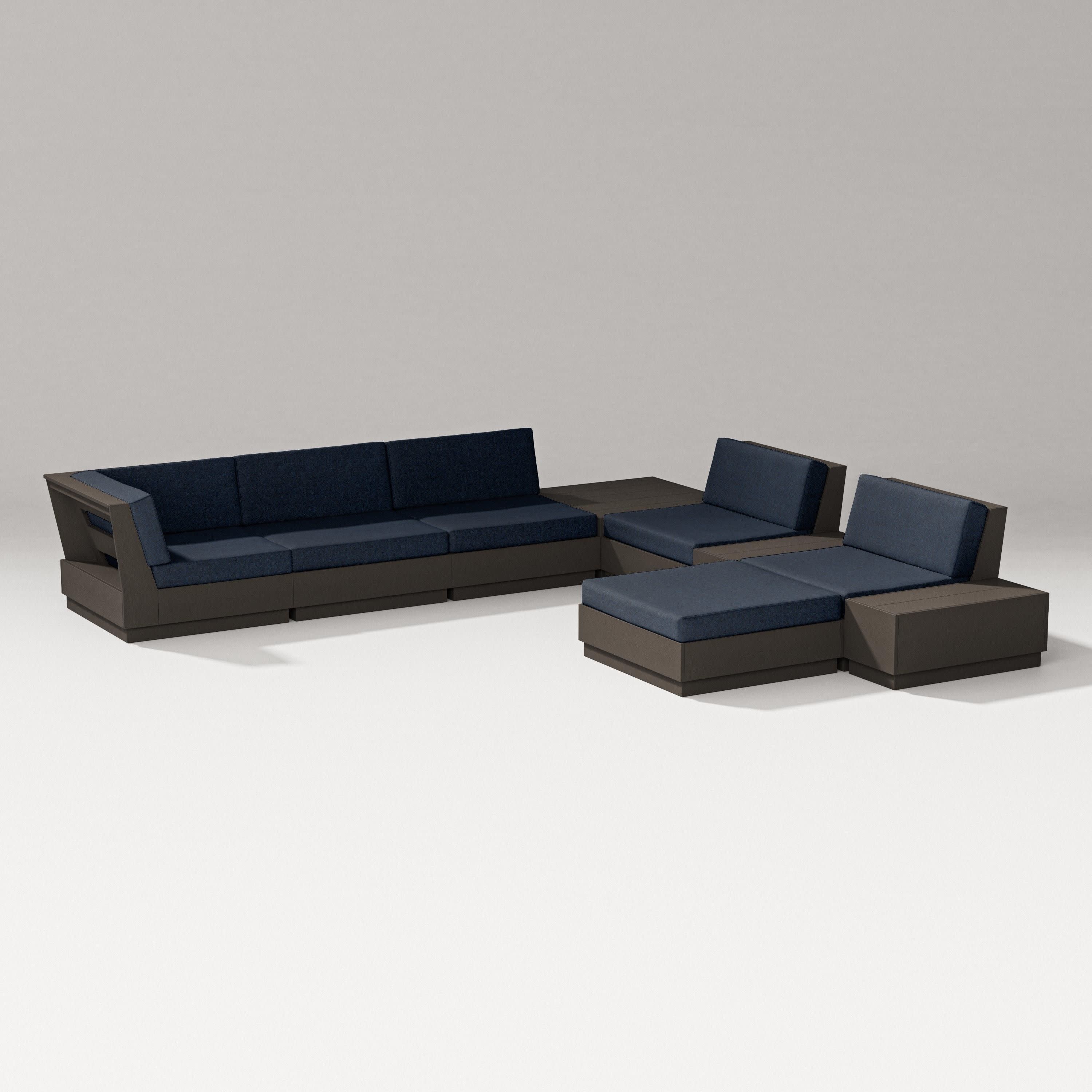 Elevate 9-Piece Conversation Sectional in Vintage Coffee / Marine Indigo