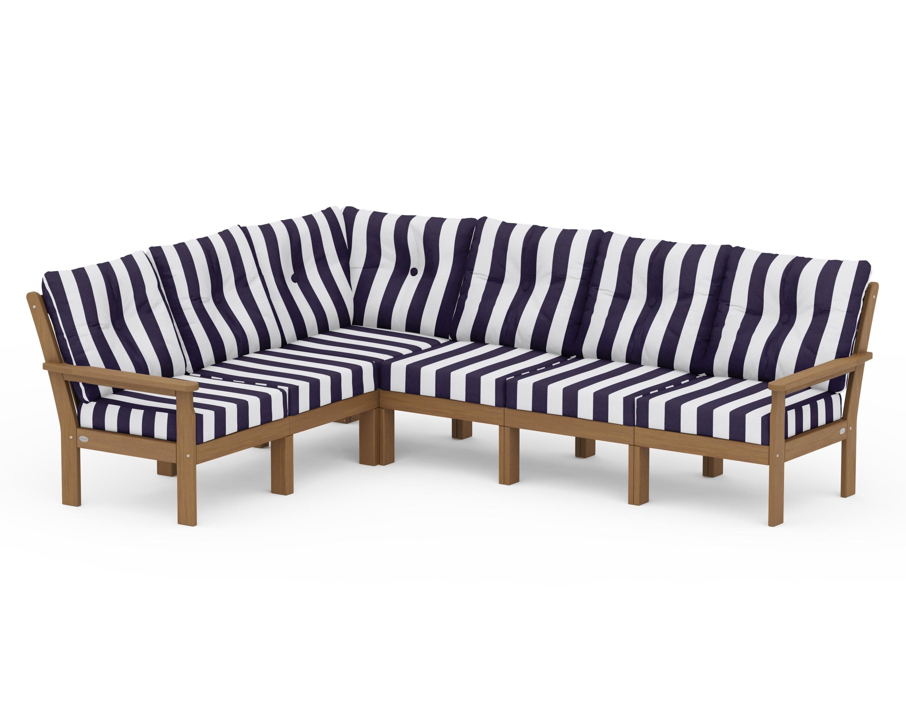 Vineyard 6-Piece Sectional in Natural / Cabana Stripe Navy