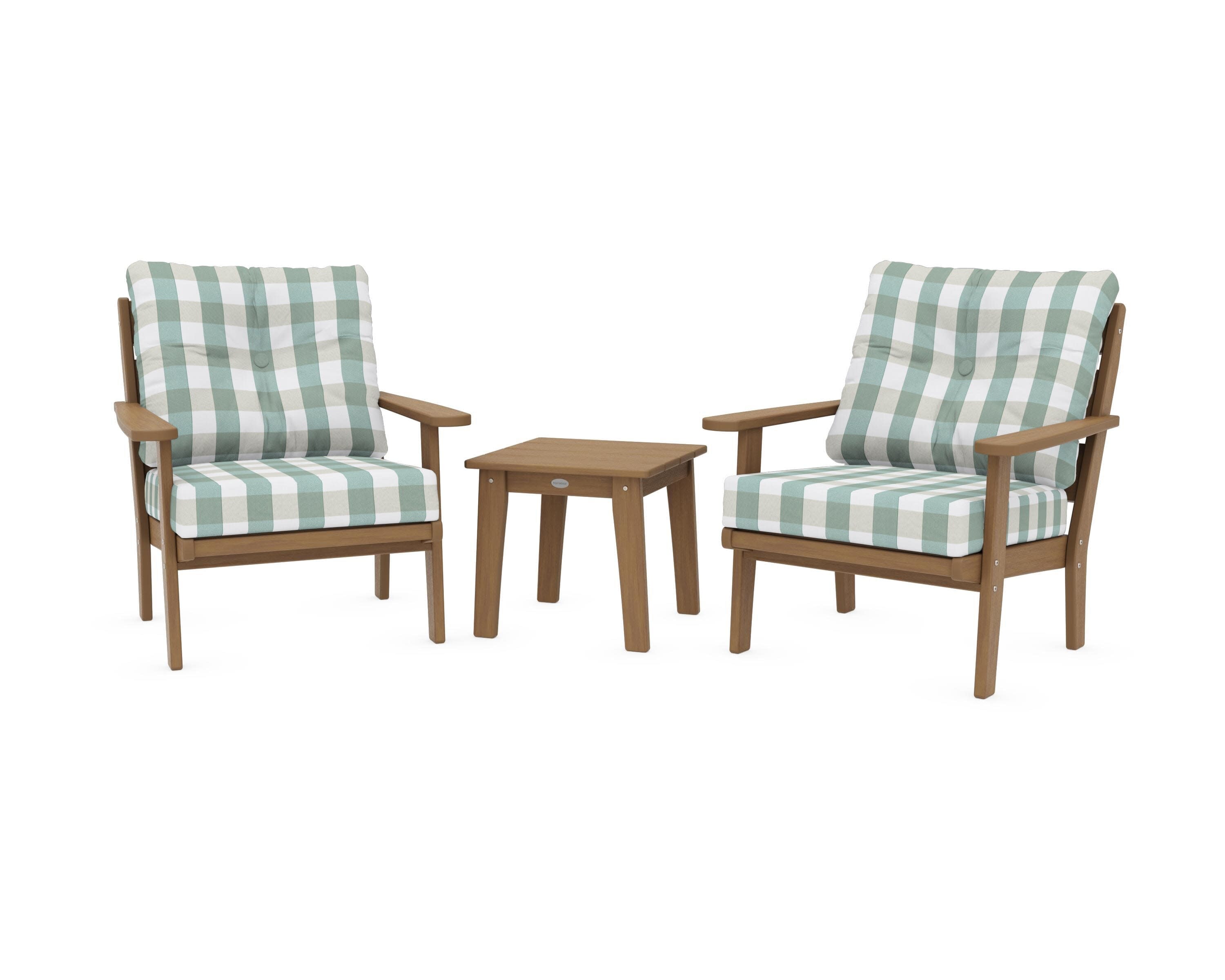 Lakeside 3-Piece Deep Seating Chair Set in Natural / Buffalo Plaid Glacier Spa