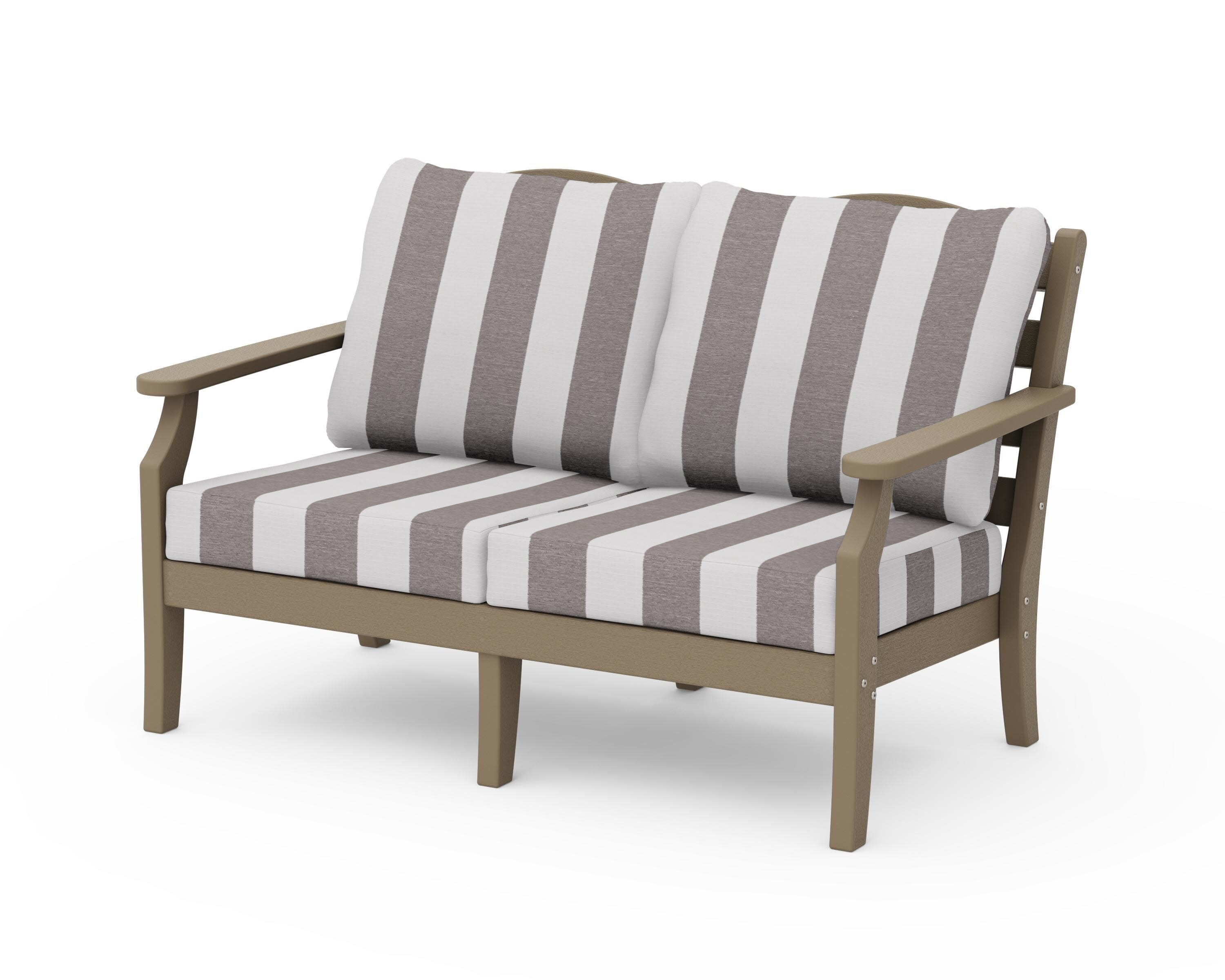 Savannah Deep Seating Loveseat in Vintage Sahara / Cabana Stripe Grey Mist