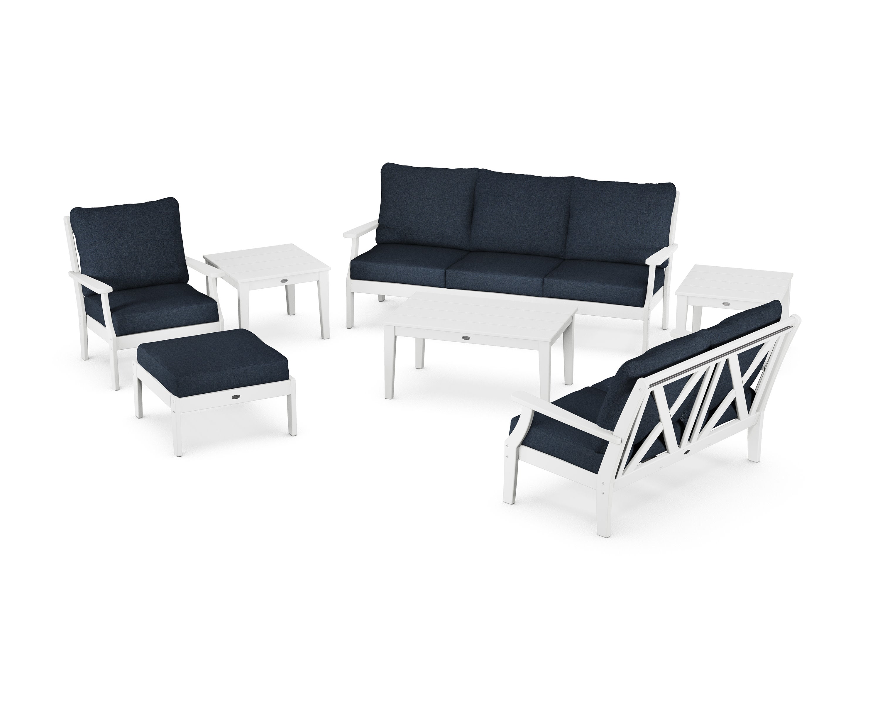 Braxton 7-Piece Deep Seating Set in White / Marine Indigo