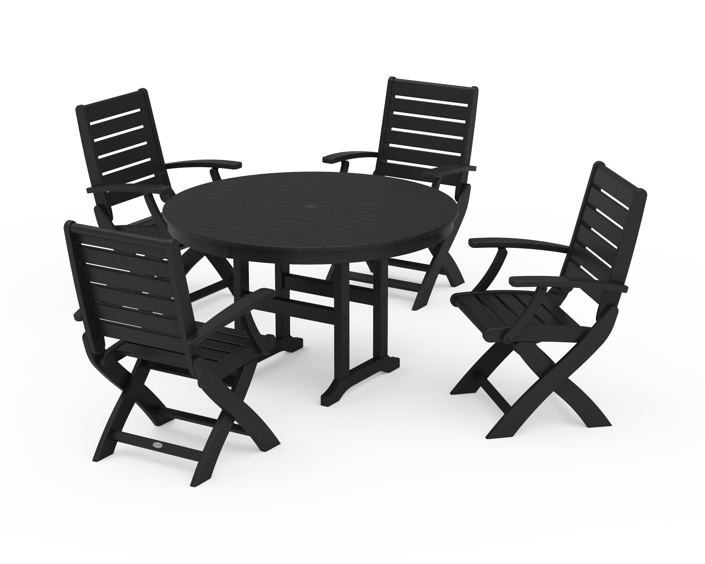 Signature Folding Chair 5-Piece Round Farmhouse Dining Set in Black
