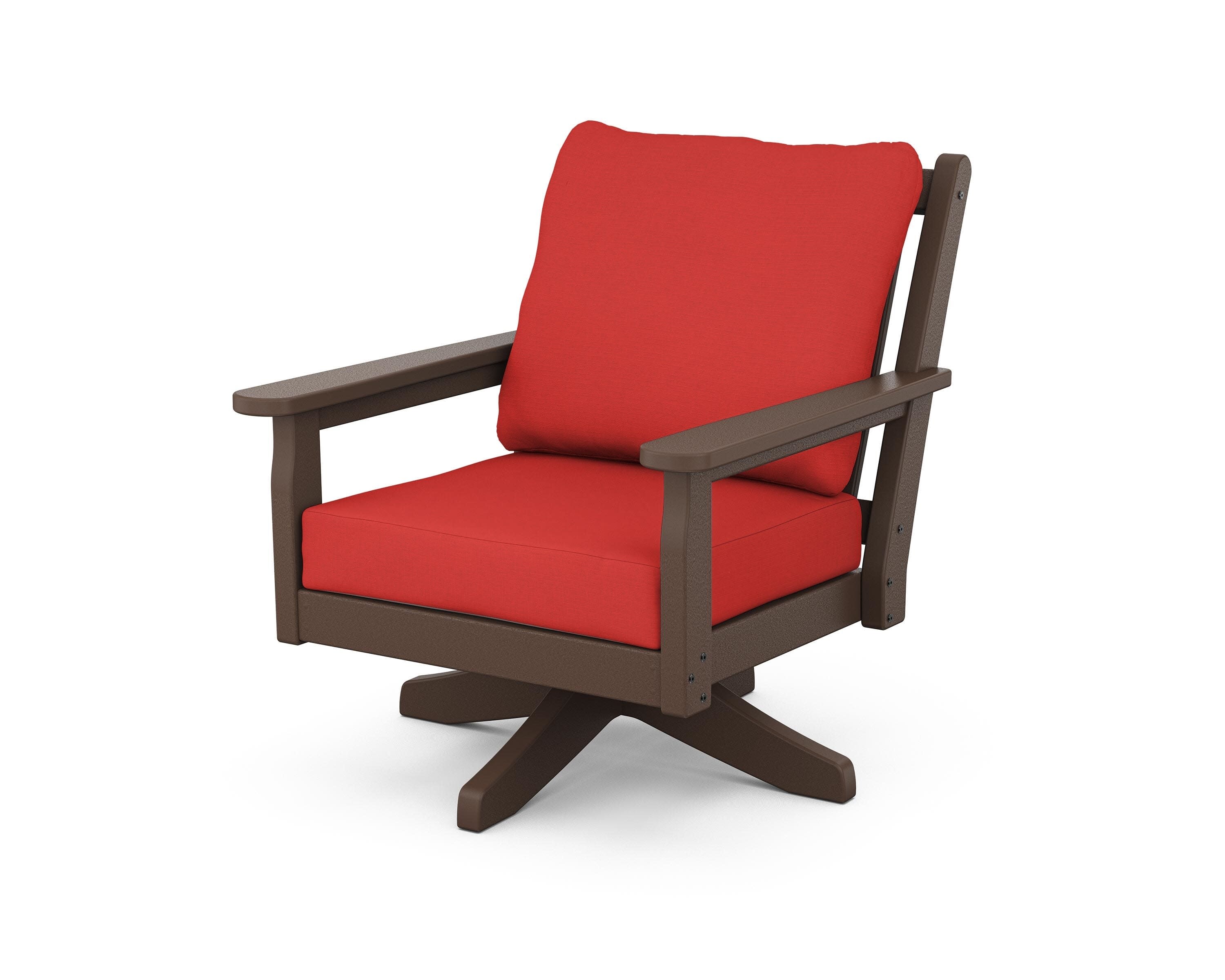 Chippendale Deep Seating Swivel Chair in Mahogany / Crimson Linen