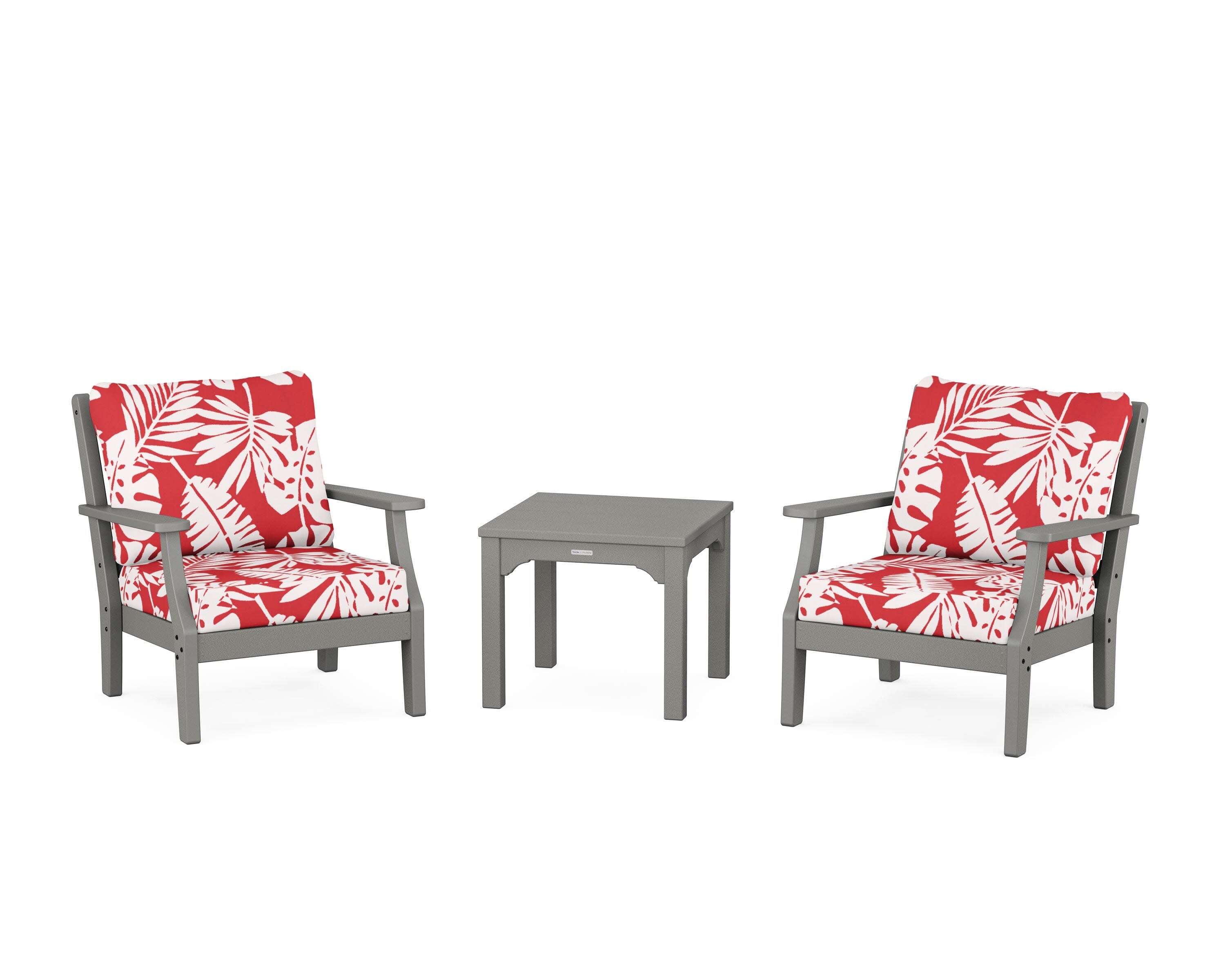 Chinoiserie 3-Piece Deep Seating Set in Slate Grey / Leaf Crimson