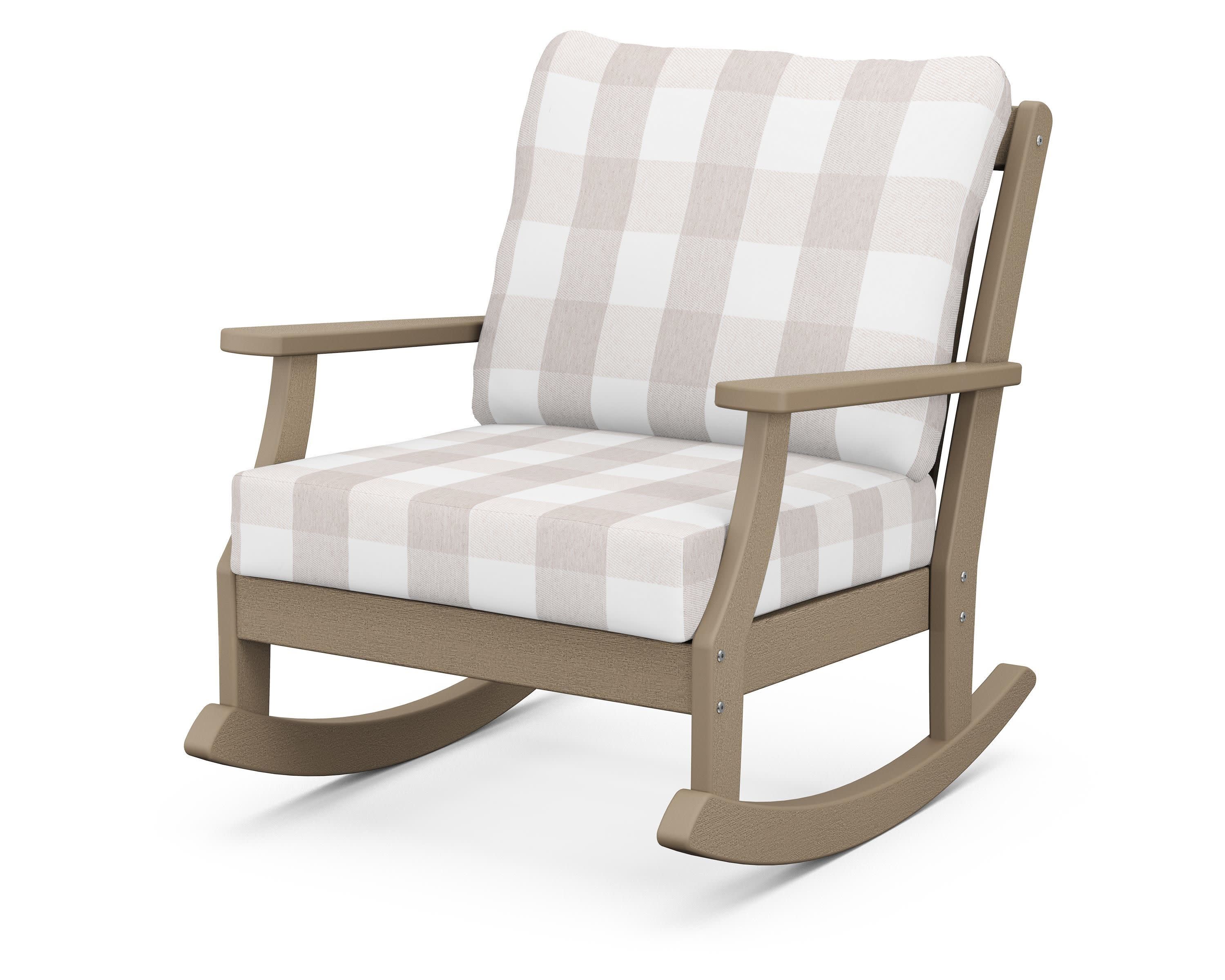 Braxton Deep Seating Rocking Chair in Vintage Sahara / Buffalo Plaid Dune Burlap