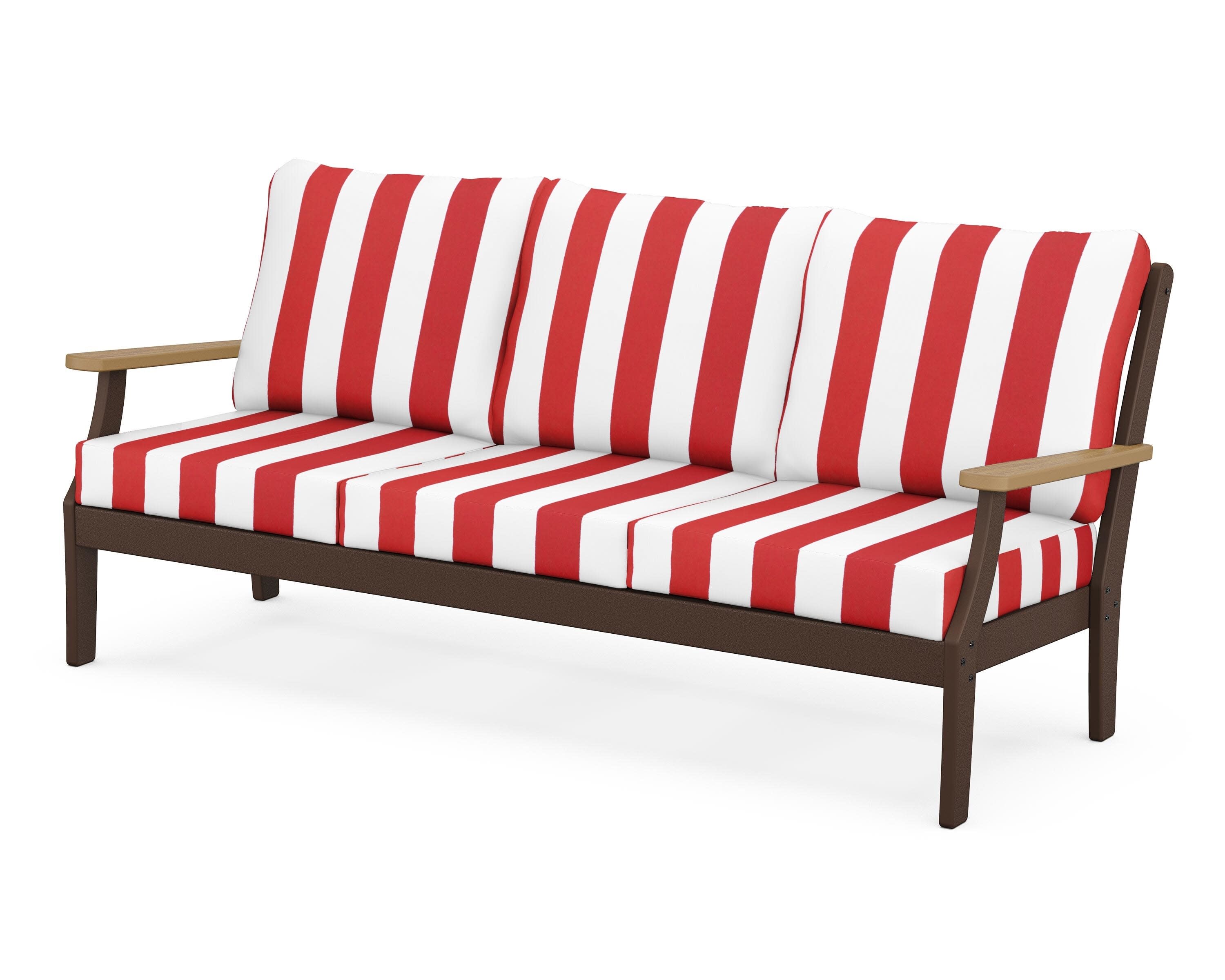 Braxton Deep Seating Sofa in Mahogany / Natural / Cabana Stripe Crimson