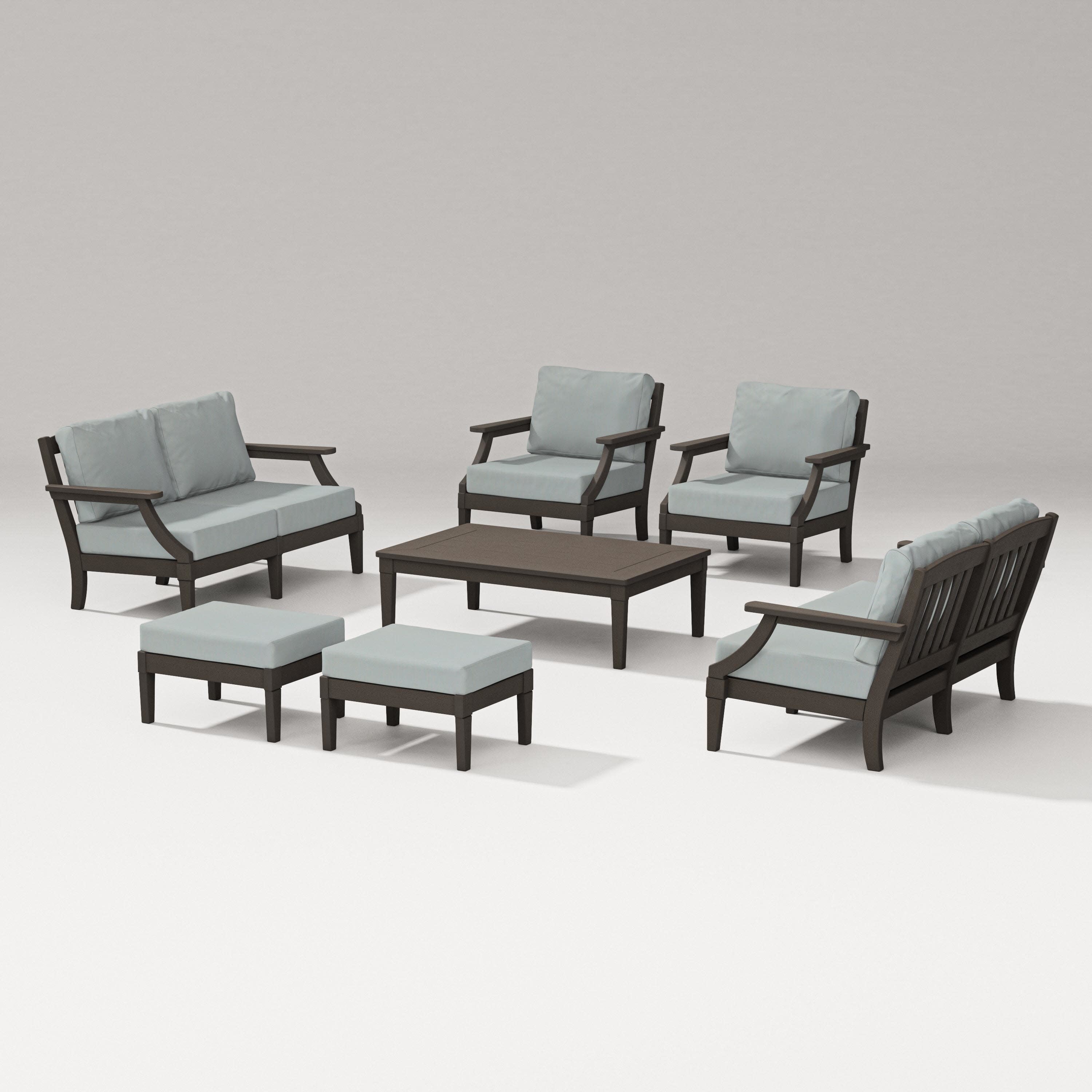 Estate 7-Piece Lounge Loveseat Set in Vintage Coffee / Spa