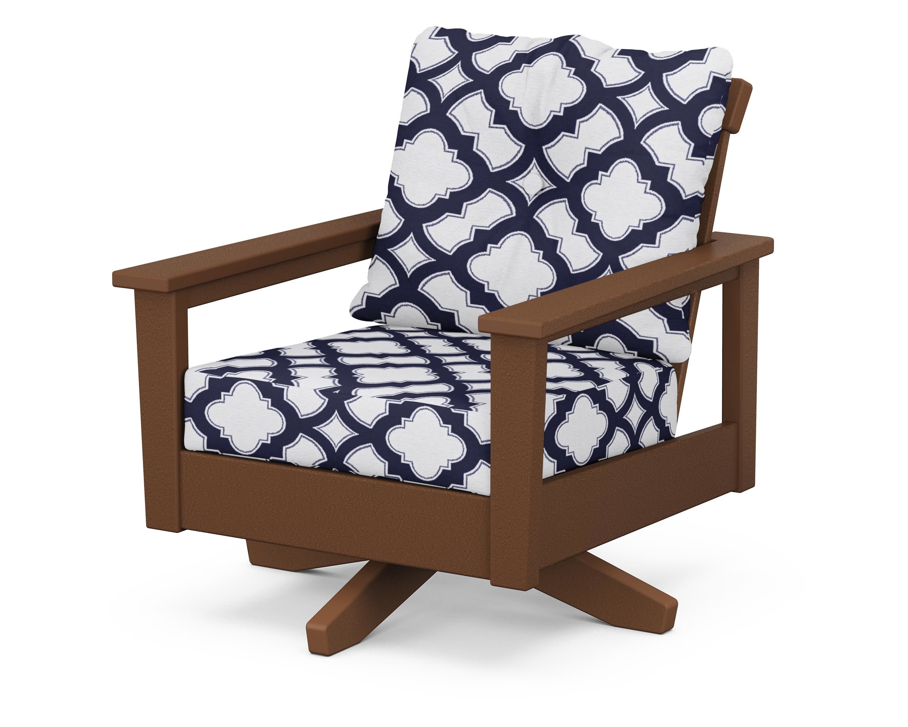 Prescott Deep Seating Swivel Chair in Teak / Trellis Navy