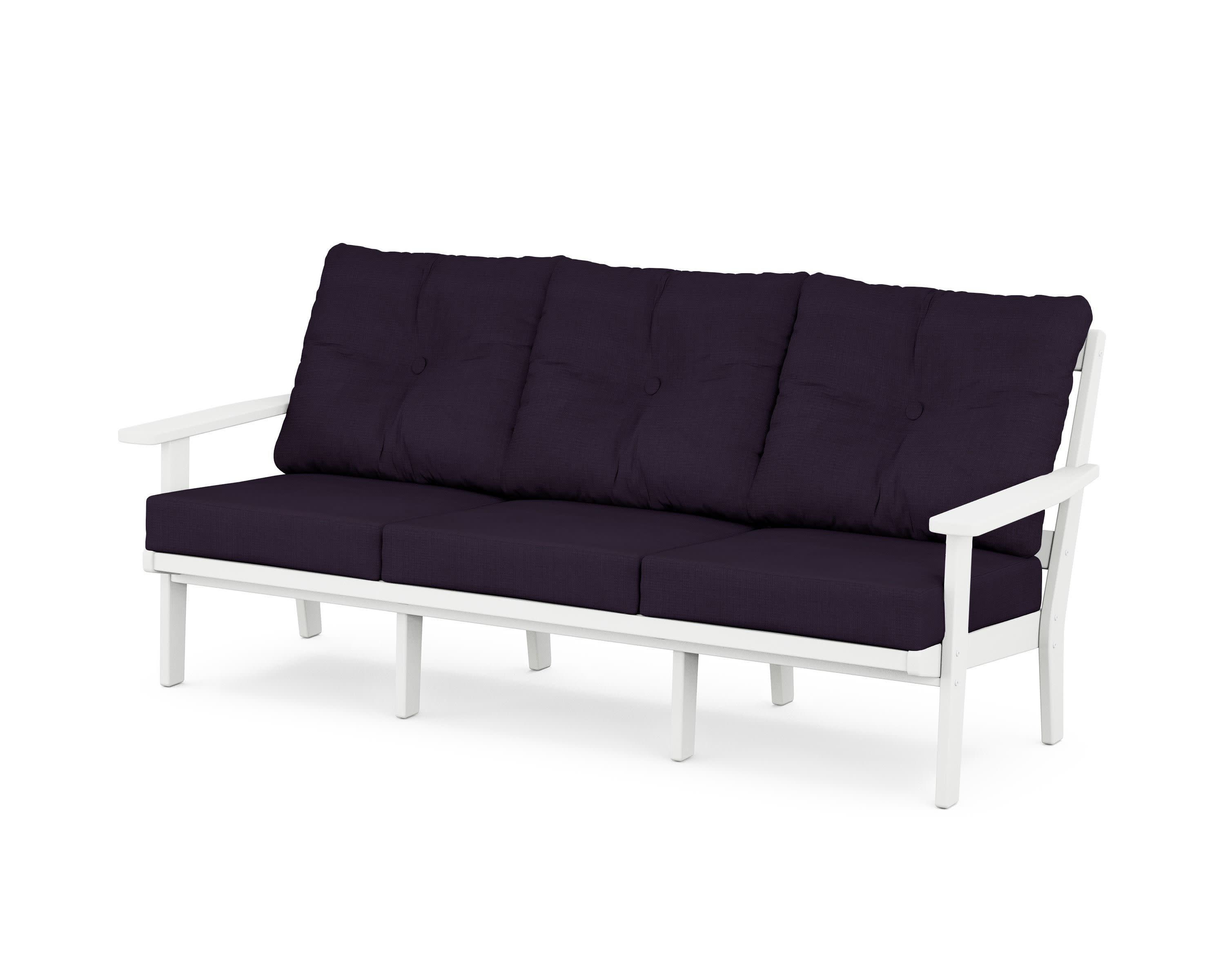 Oxford Deep Seating Sofa in White / Navy Linen