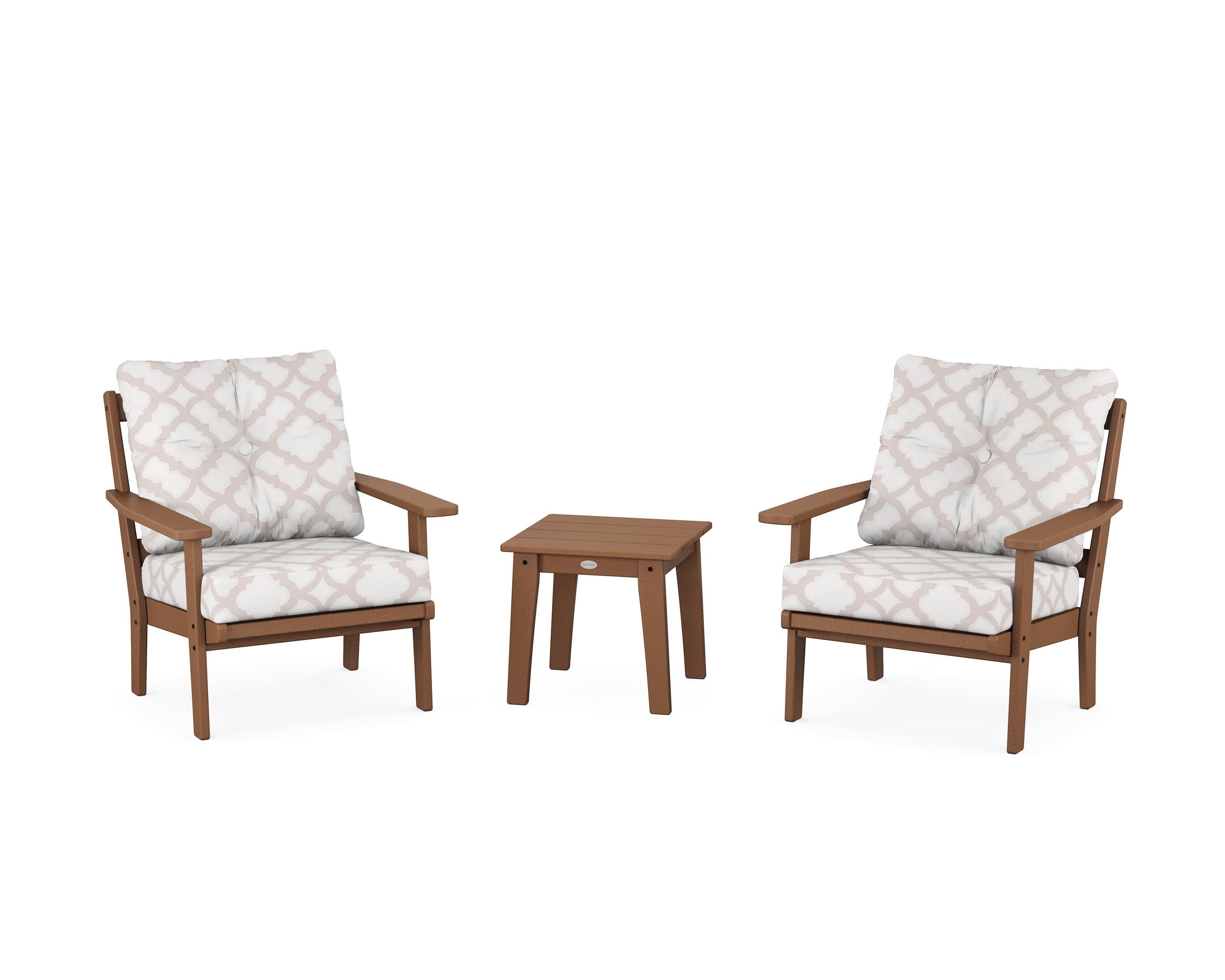 Oxford 3-Piece Deep Seating Set in Teak / Trellis Dune Burlap