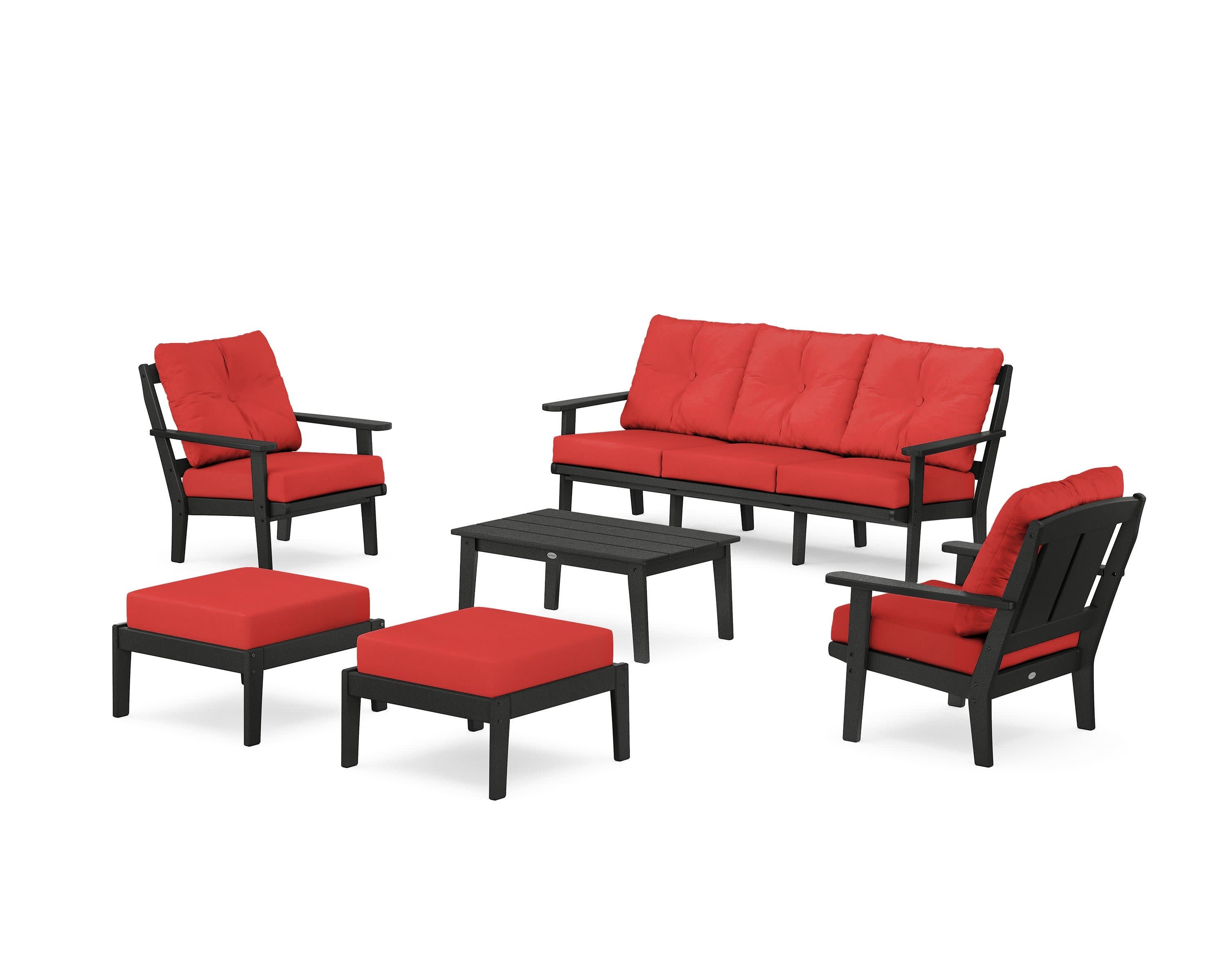 Mission 6-Piece Lounge Sofa Set in Black / Crimson Linen