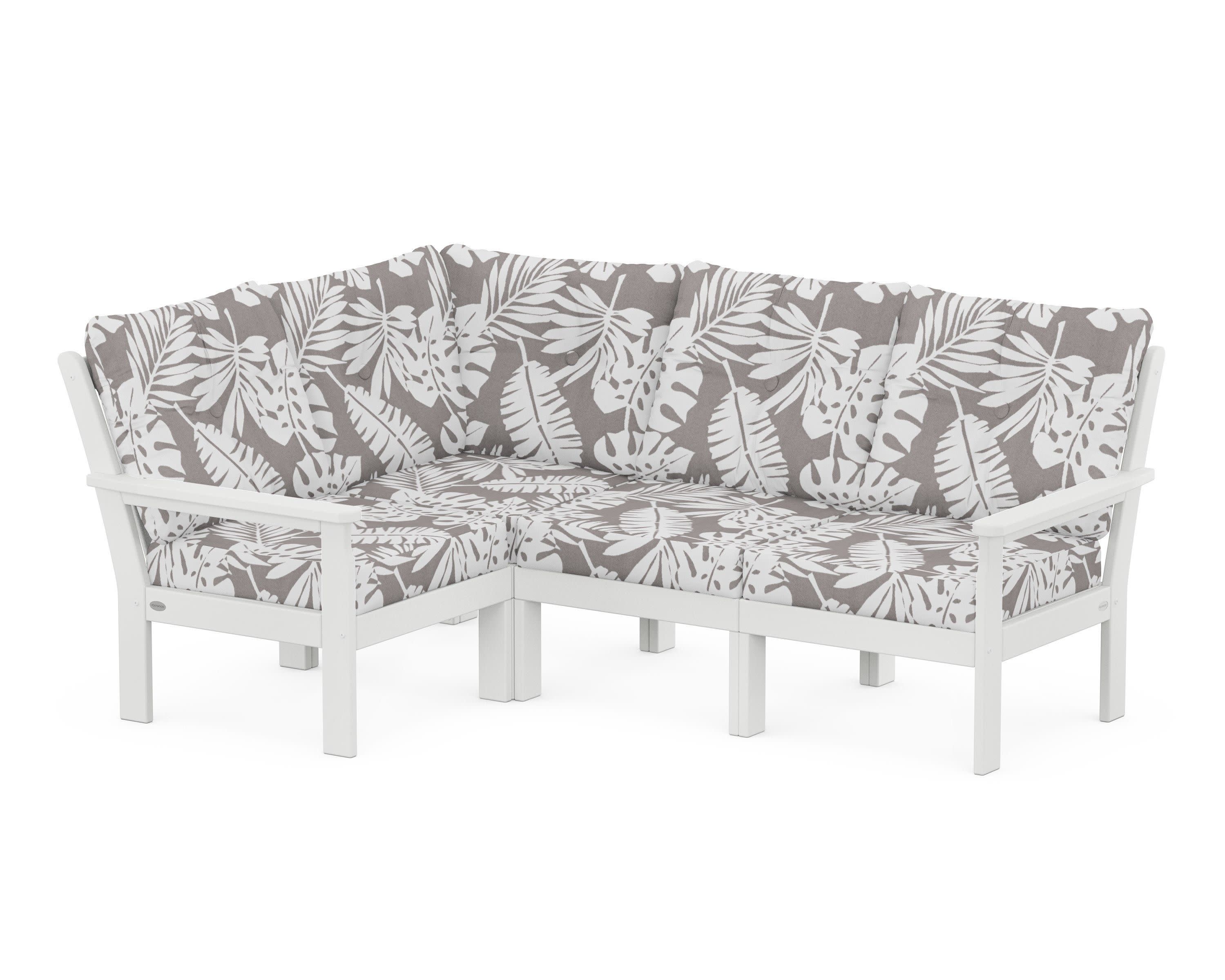 Vineyard 4-Piece Sectional in White / Leaf Grey Mist