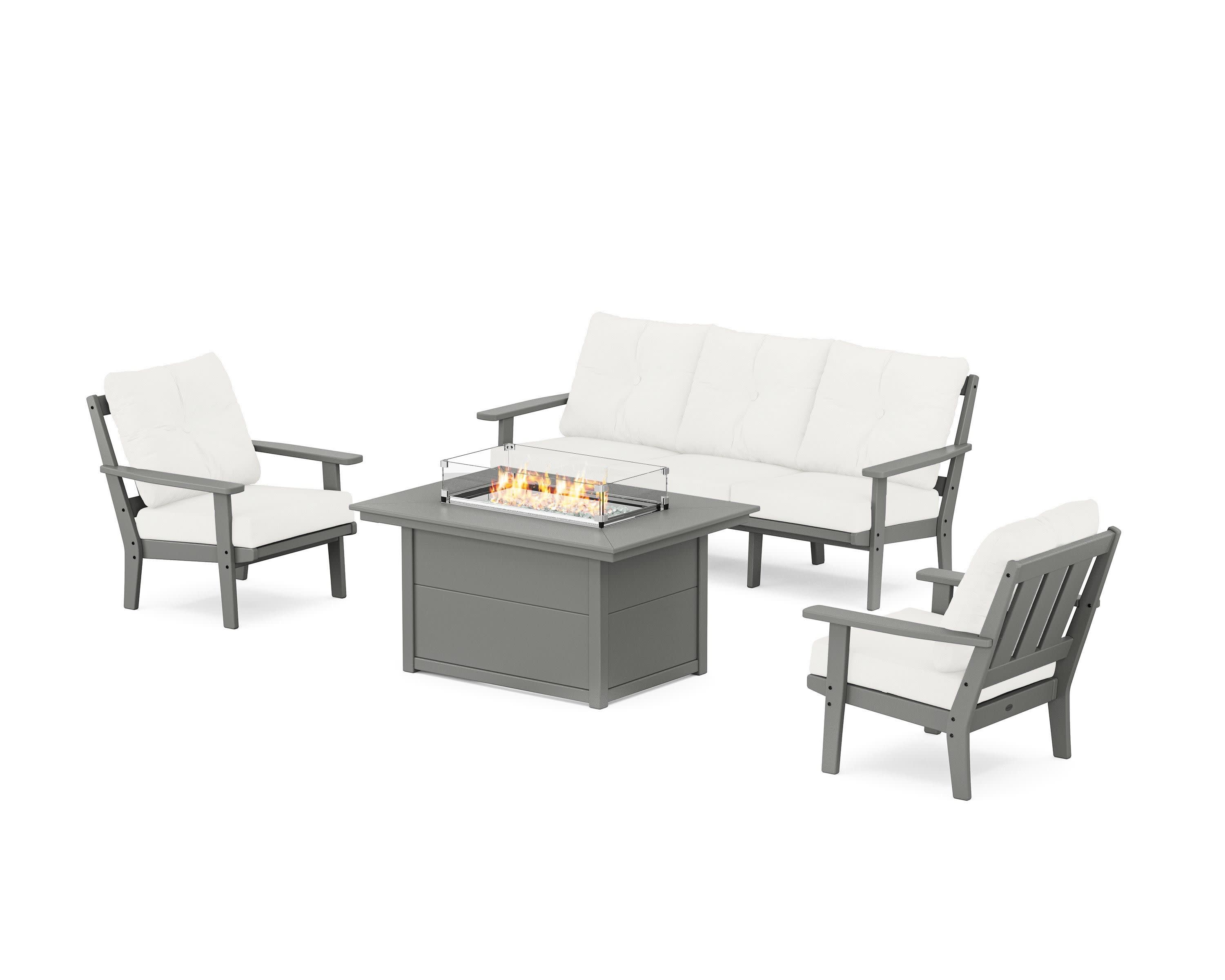 Oxford Deep Seating Fire Pit Table Set in Slate Grey / Natural Linen