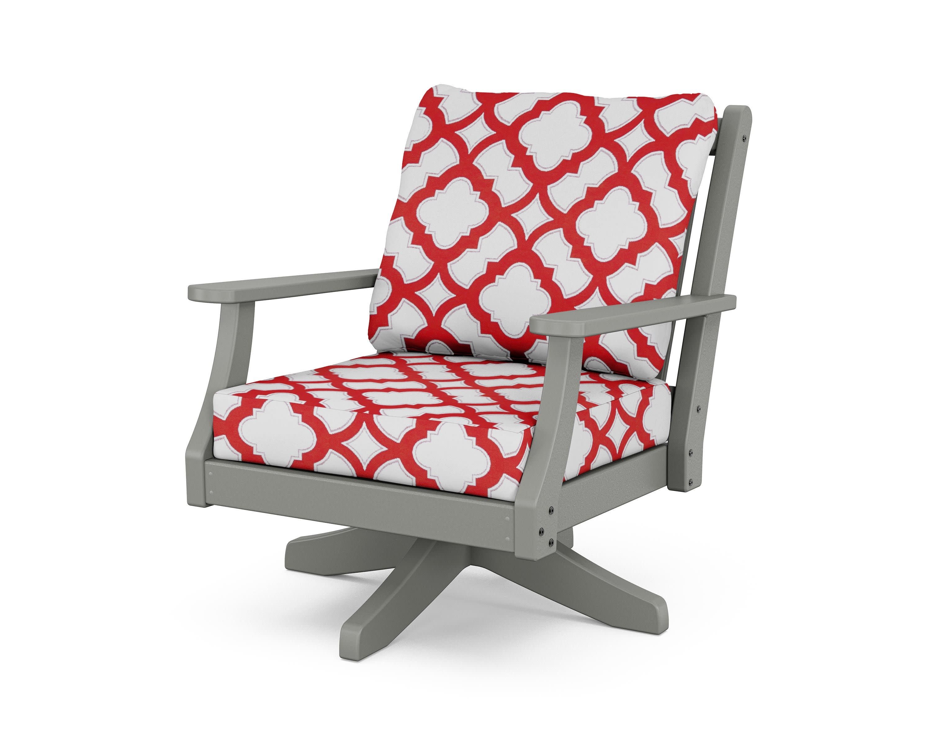 Wovendale Deep Seating Swivel Chair in Slate Grey / Trellis Crimson