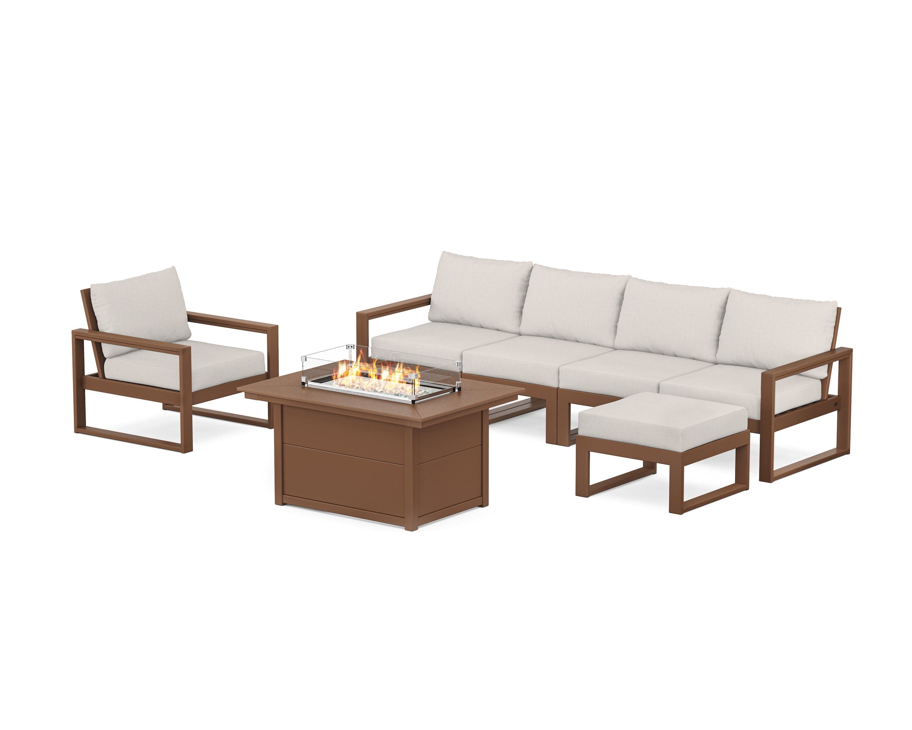 EDGE Sectional Lounge and Fire Pit Set in Teak / Cast Ash