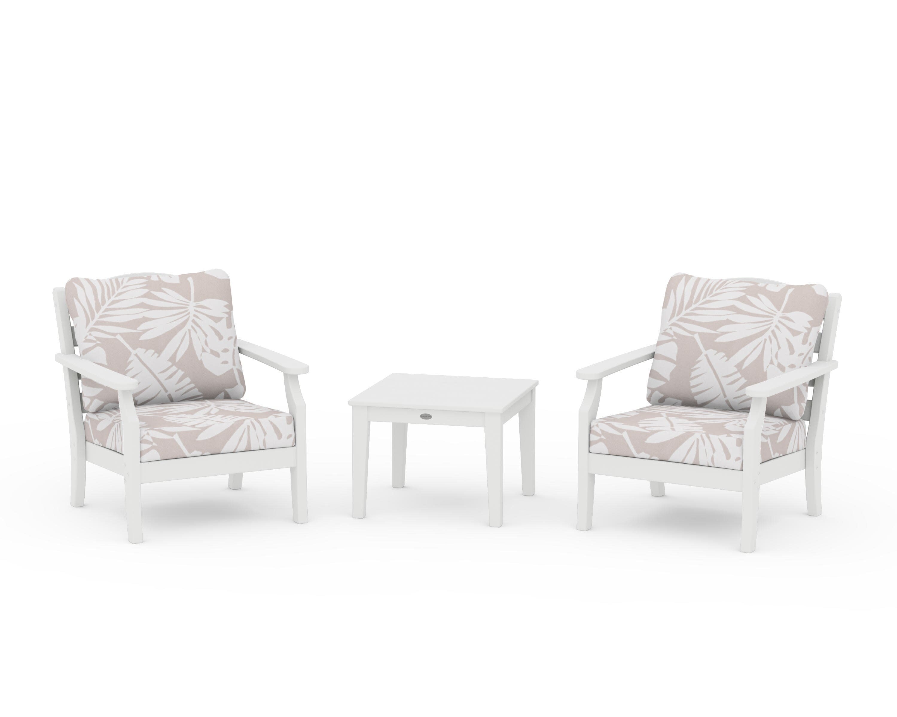 Savannah 3-Piece Deep Seating Set in White / Leaf Dune Burlap