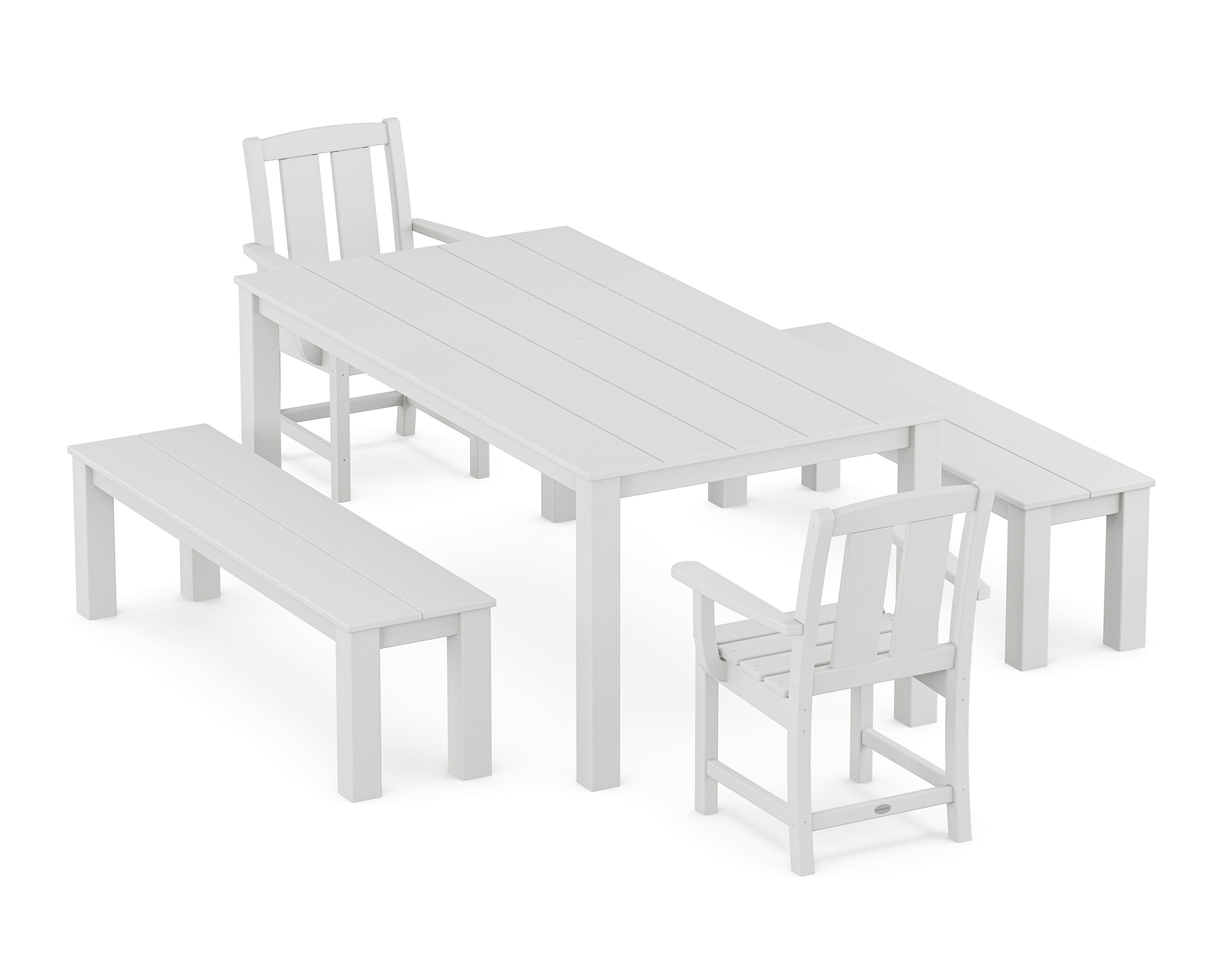 Mission 5-Piece Parsons Dining Set with Benches in White